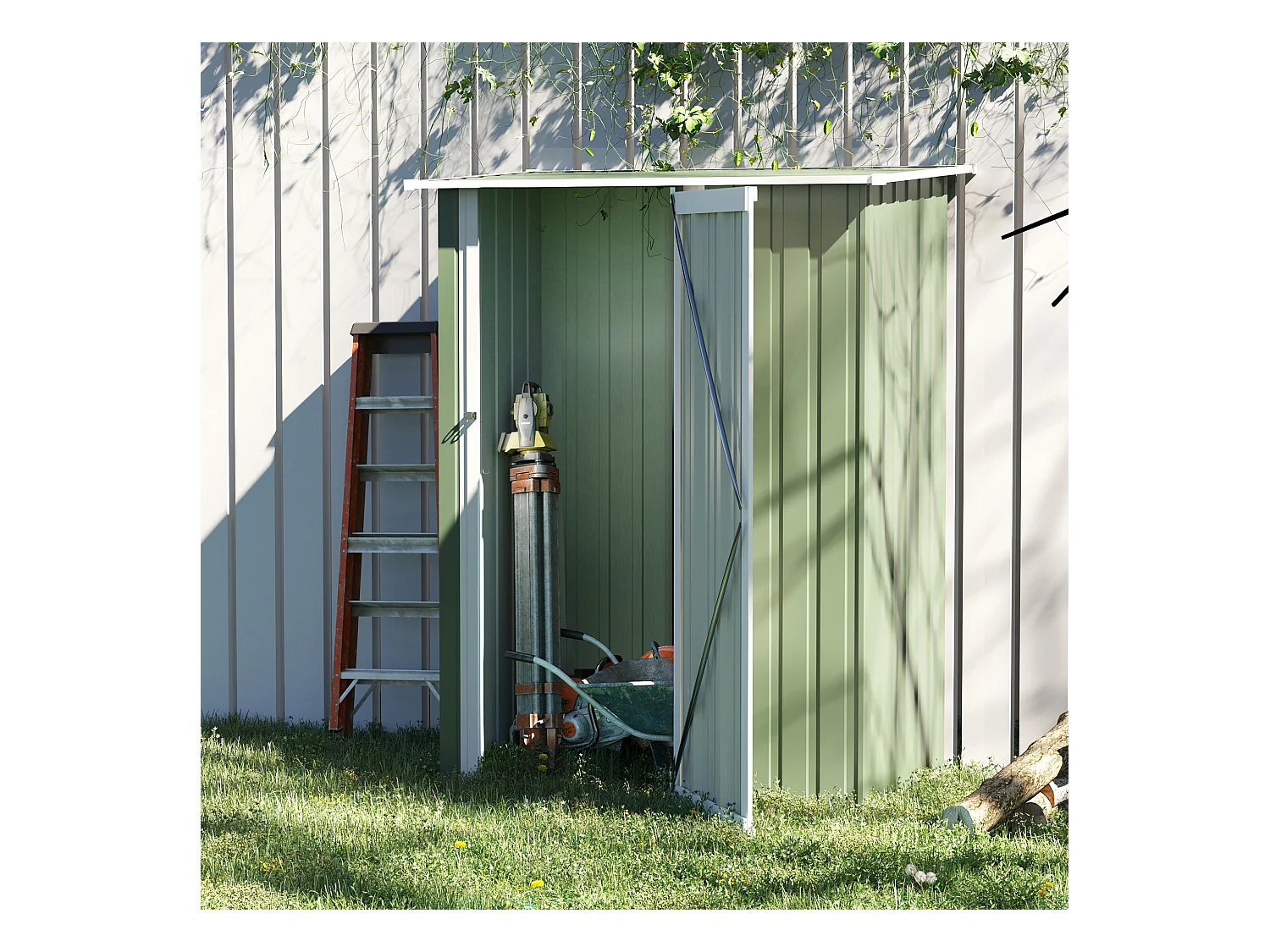 Abri de jardin métallique avec porte, résistant aux intempéries, acier, vert (142x84x189cm)