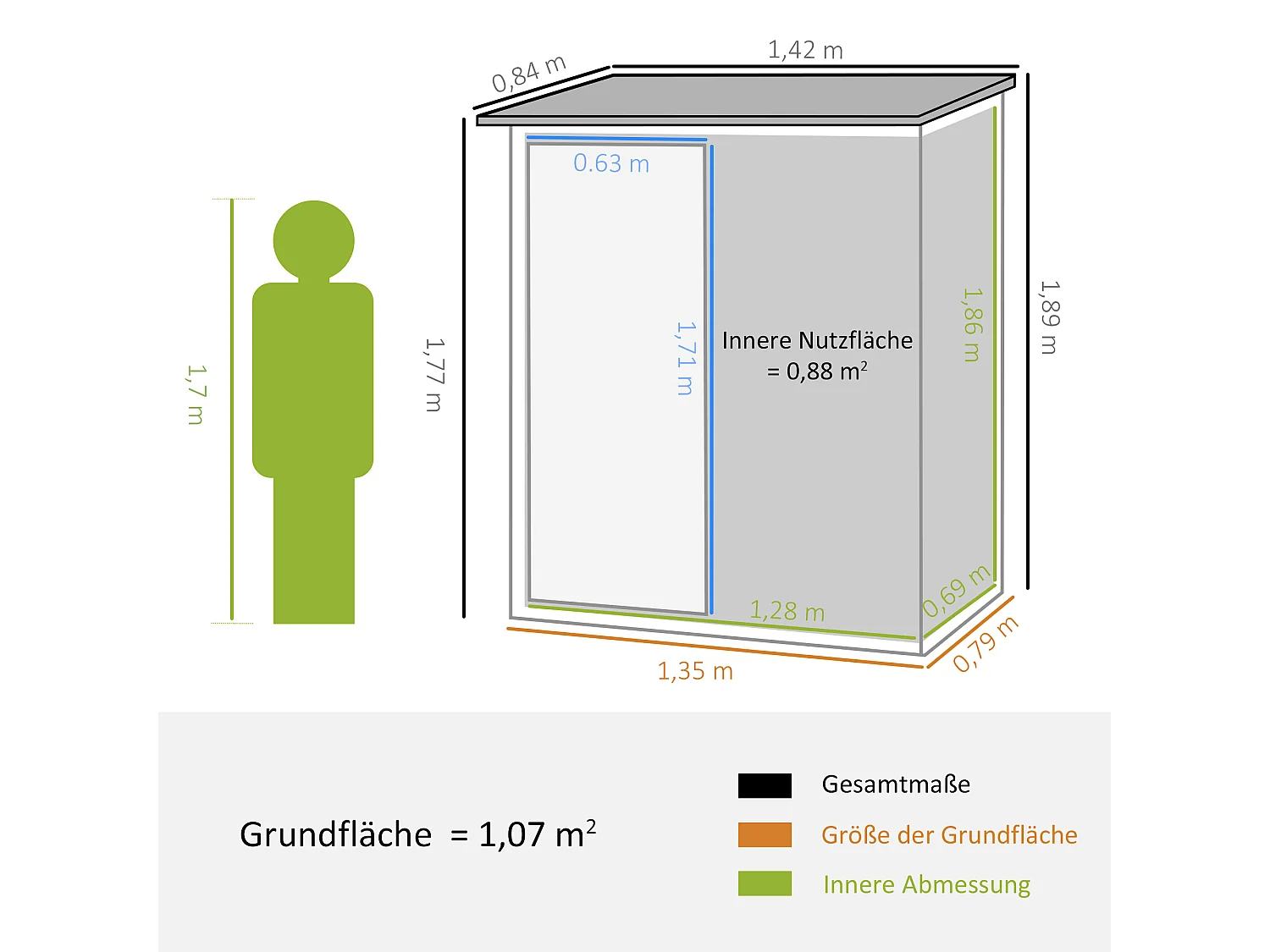 Abri de jardin métallique avec porte, résistant aux intempéries, acier, vert (142x84x189cm)