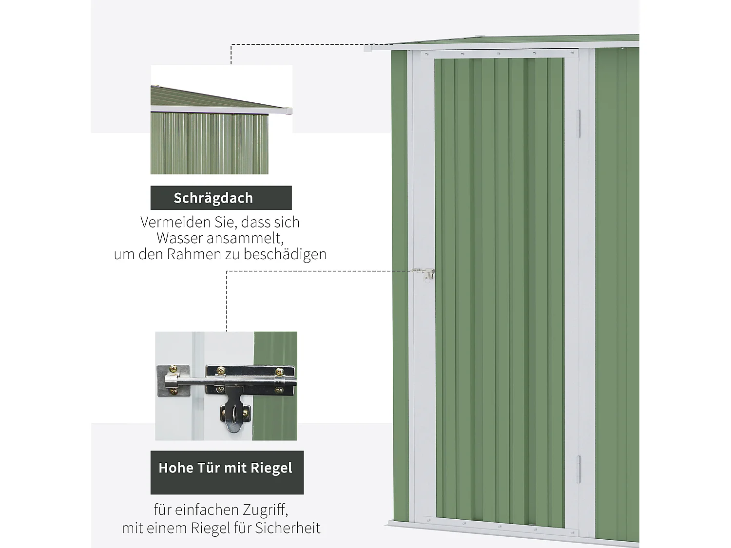 Abri de jardin métallique avec porte, résistant aux intempéries, acier, vert (142x84x189cm)
