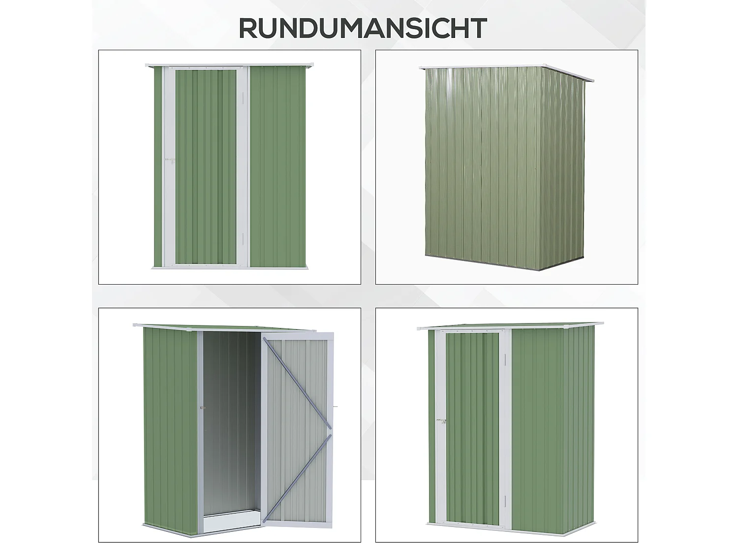 Abri de jardin métallique avec porte, résistant aux intempéries, acier, vert (142x84x189cm)