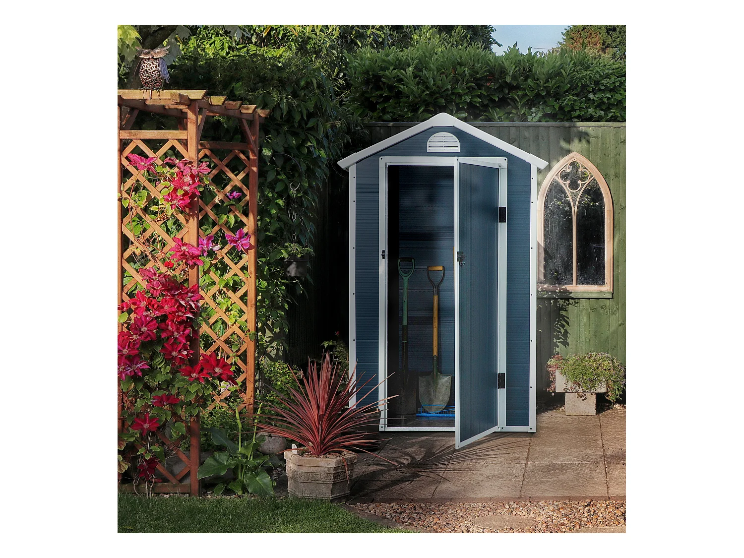 Abri de jardin métallique avec fenêtre de ventilation, toit en appentis, gris (134x104x204cm)