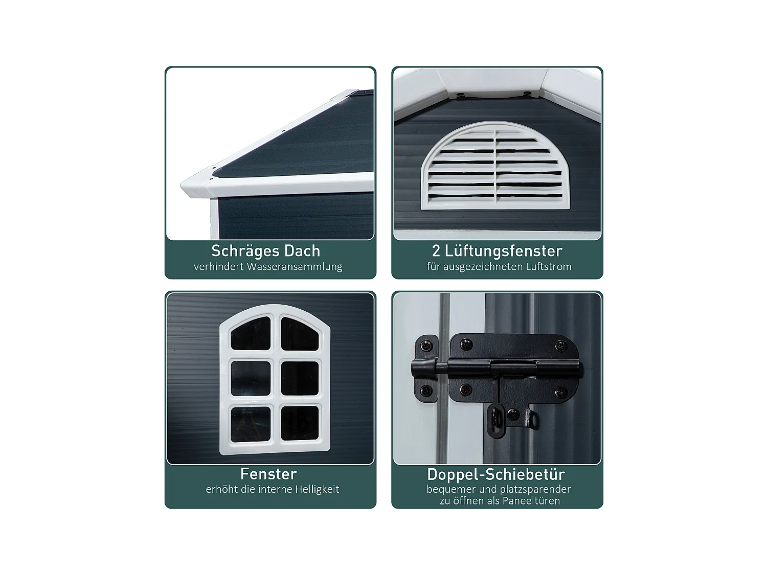 Abri de jardin métallique avec fenêtre de ventilation, toit en appentis, gris (134x104x204cm)