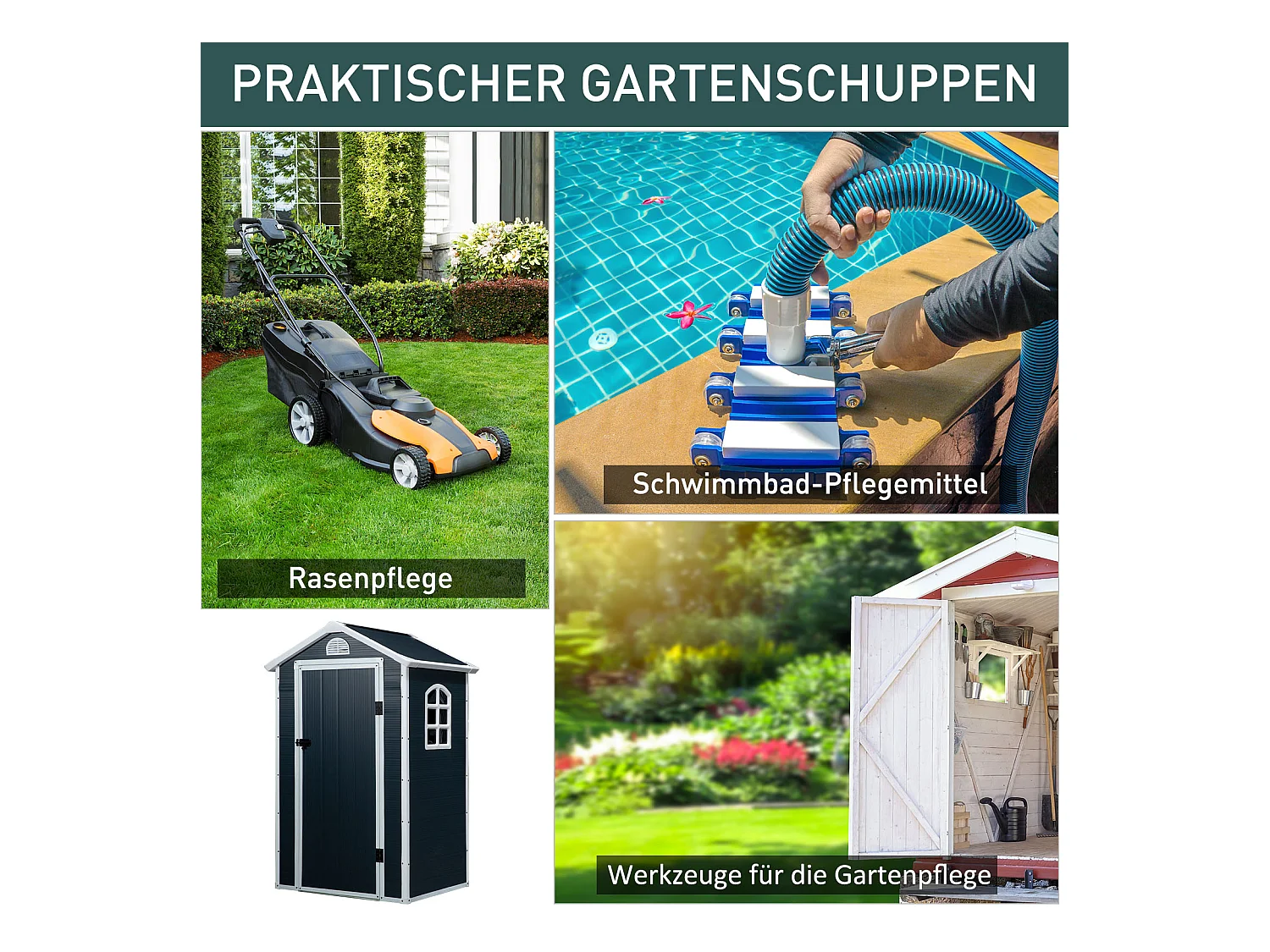 Abri de jardin métallique avec fenêtre de ventilation, toit en appentis, gris (134x104x204cm)