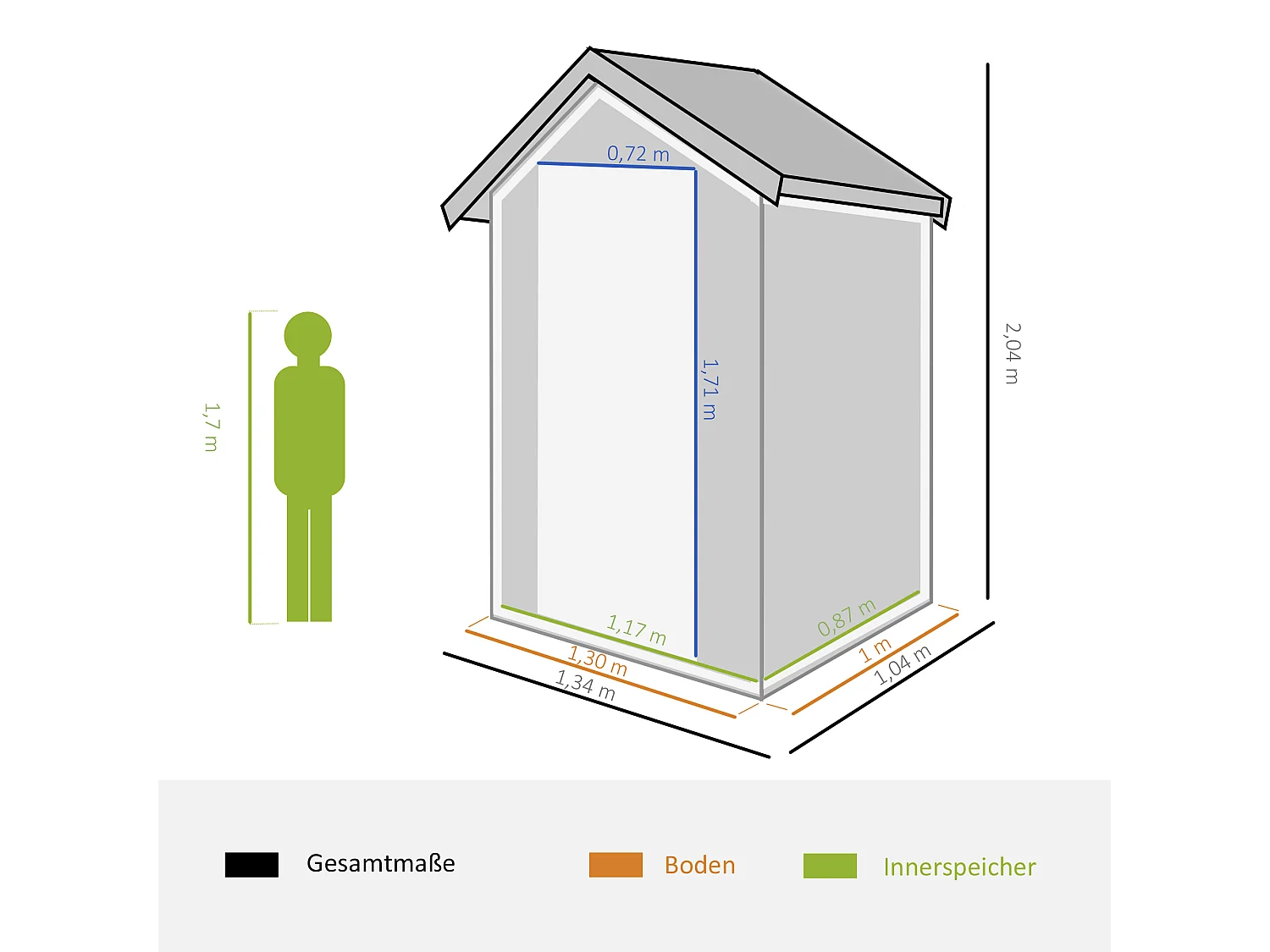 Abri de jardin métallique avec fenêtre de ventilation, toit en appentis, gris (134x104x204cm)