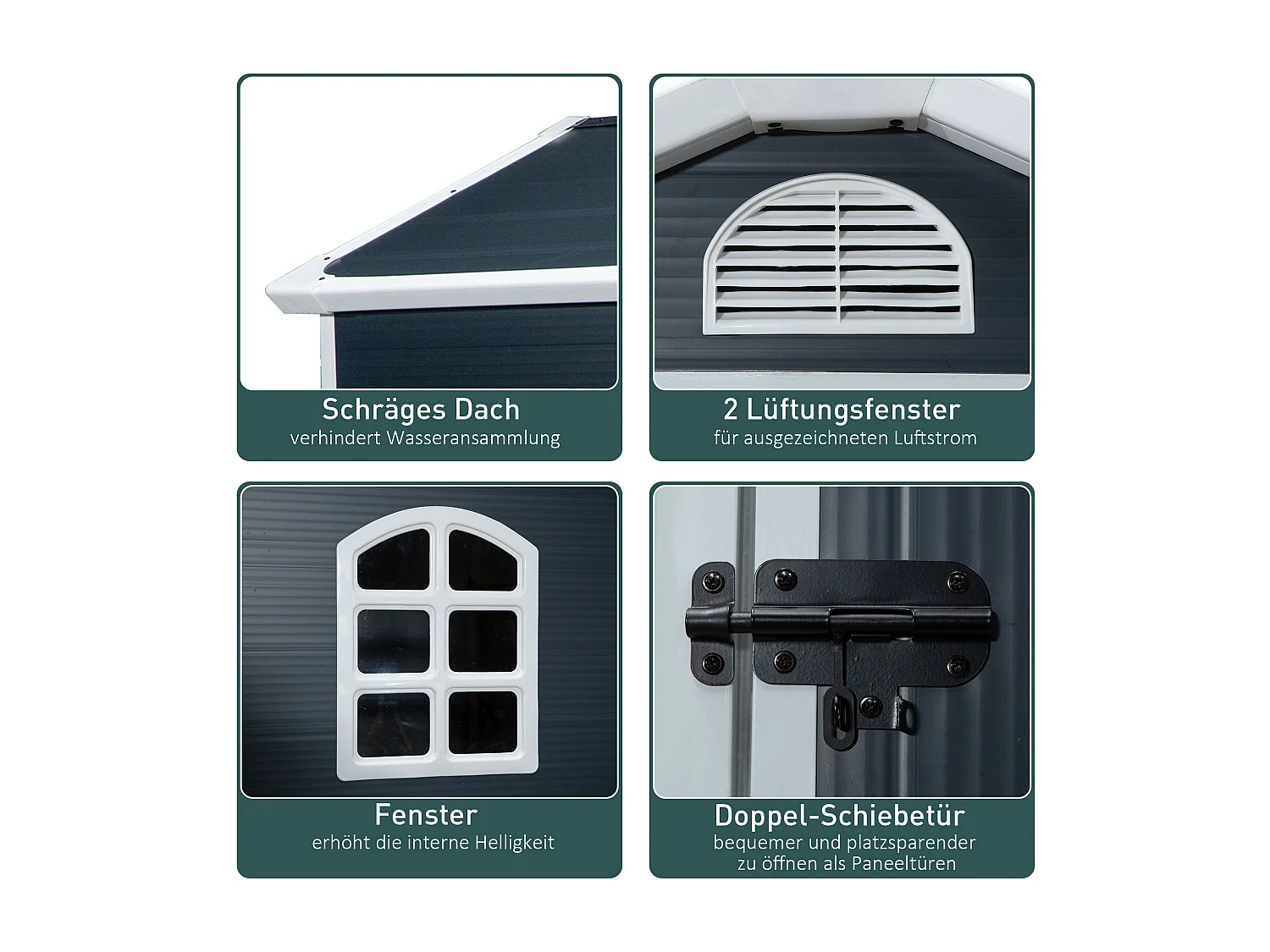 Abri de jardin métallique avec fenêtre de ventilation, toit en appentis, gris (134x104x204cm)