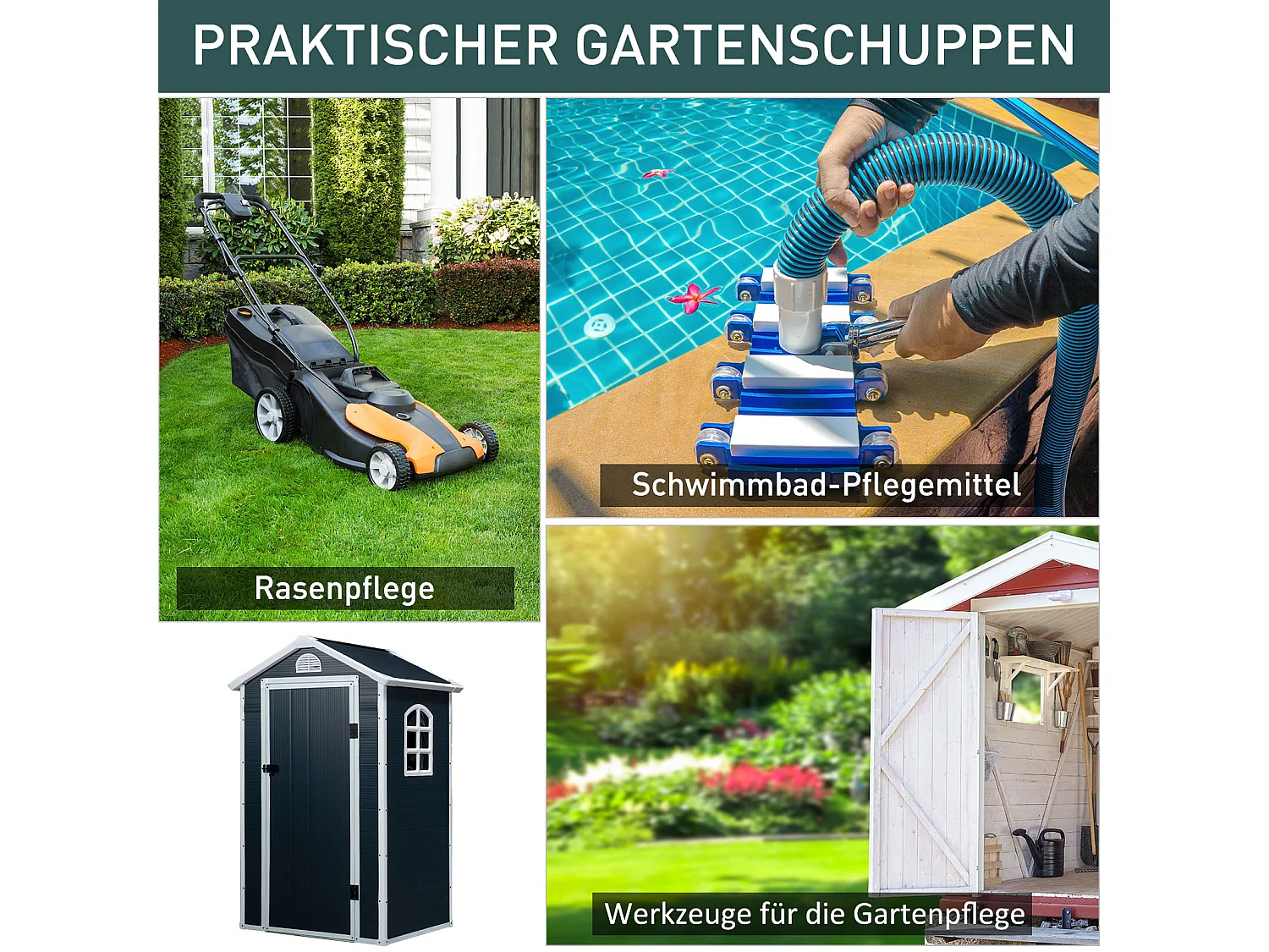 Abri de jardin métallique avec fenêtre de ventilation, toit en appentis, gris (134x104x204cm)