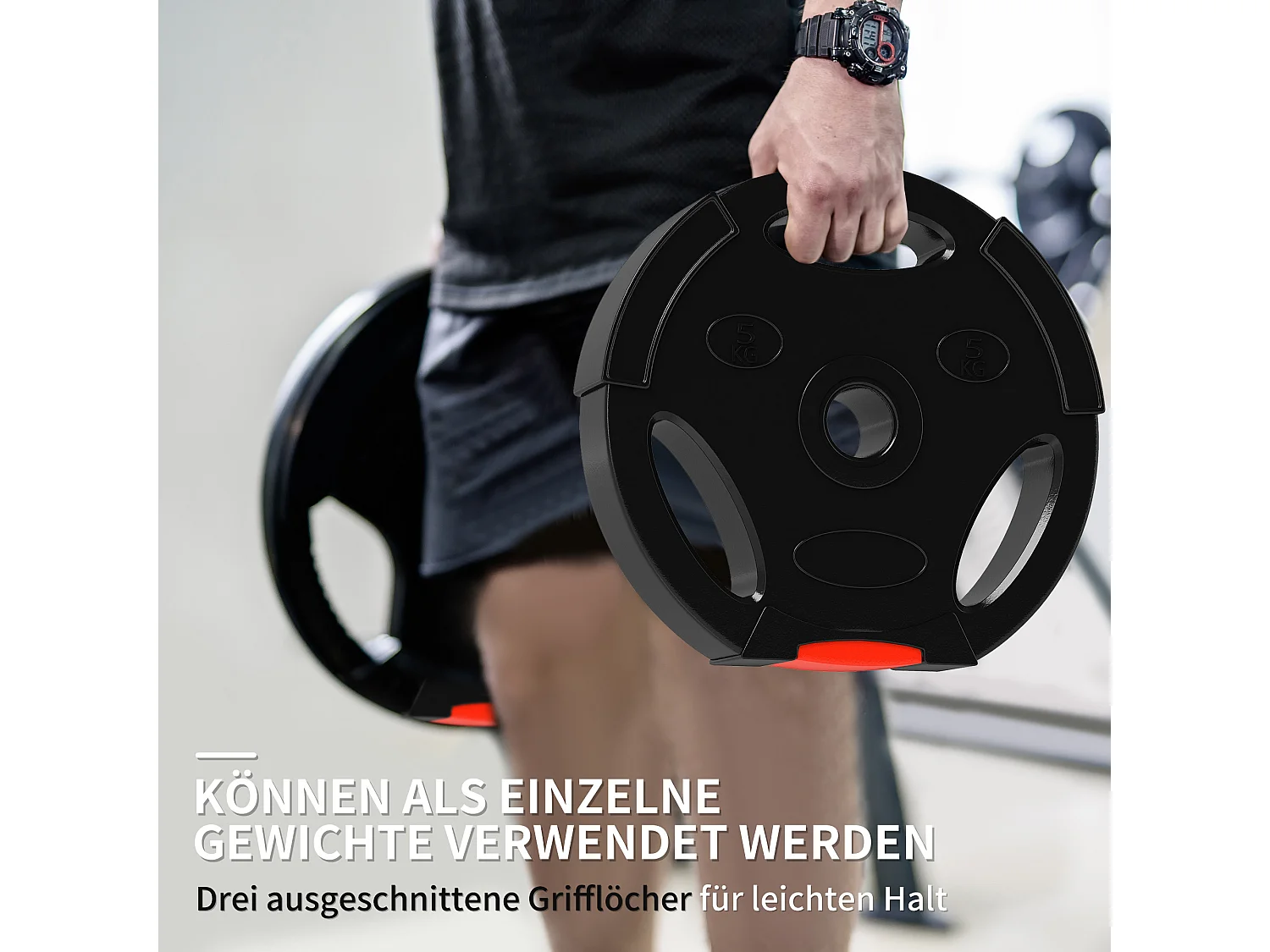 Set de Disques de Poids 4 pièces, Hantelscheiben 2 x 5 kg/10 kg, pour barre de 2,5 cm, en plastique, noir (34x34x6 cm)