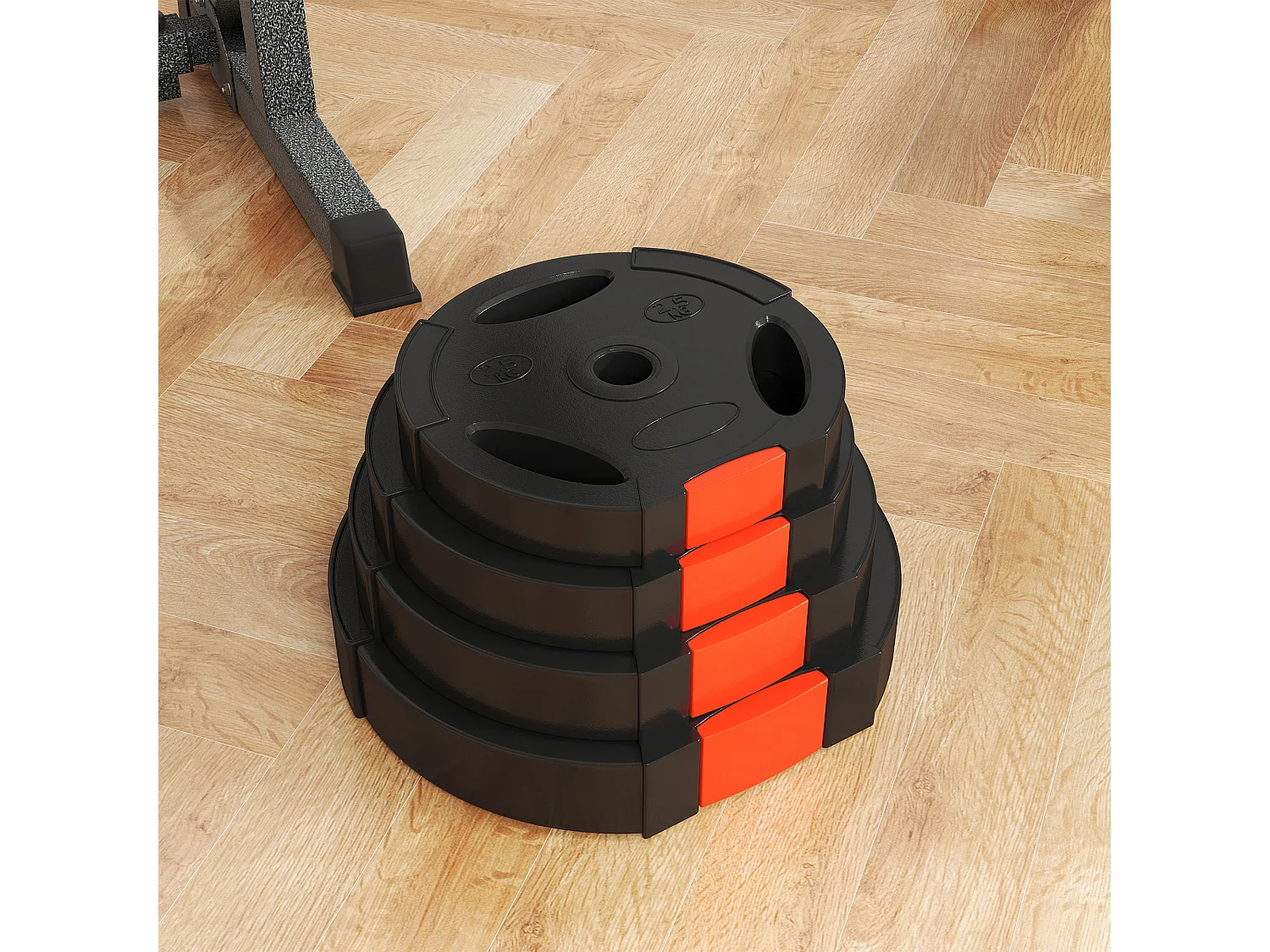 Juego de 4 discos de pesas, 2 discos de 5 kg/10 kg, para barra de 2,5 cm, plástico, negro (34 x 34 x 6 cm)