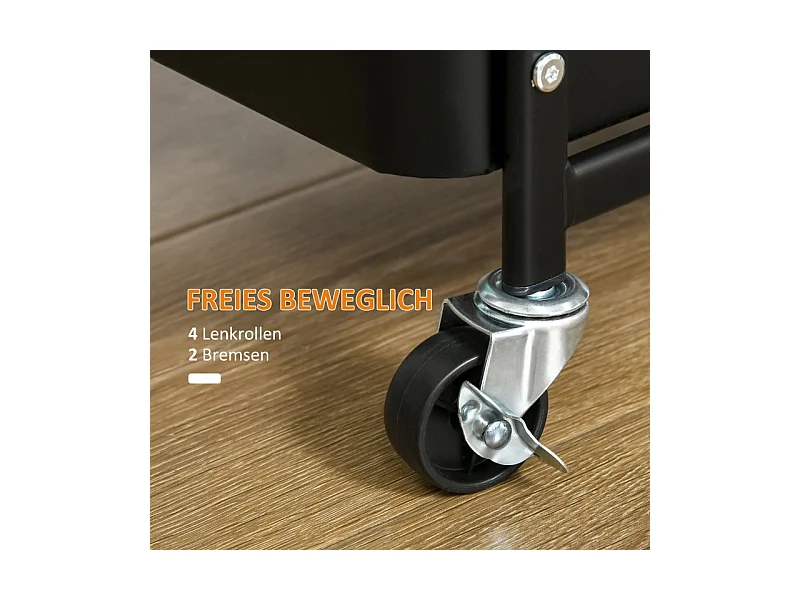 Chariot de cuisine avec panneau perforé, porte-serviettes et paniers de rangement, acier, noir (51.5x32x75.6cm)