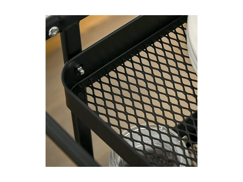 Chariot de cuisine avec panneau perforé, porte-serviettes et paniers de rangement, acier, noir (51.5x32x75.6cm)
