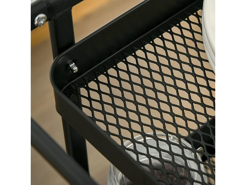 Chariot de cuisine avec panneau perforé, porte-serviettes et paniers de rangement, acier, noir (51.5x32x75.6cm)