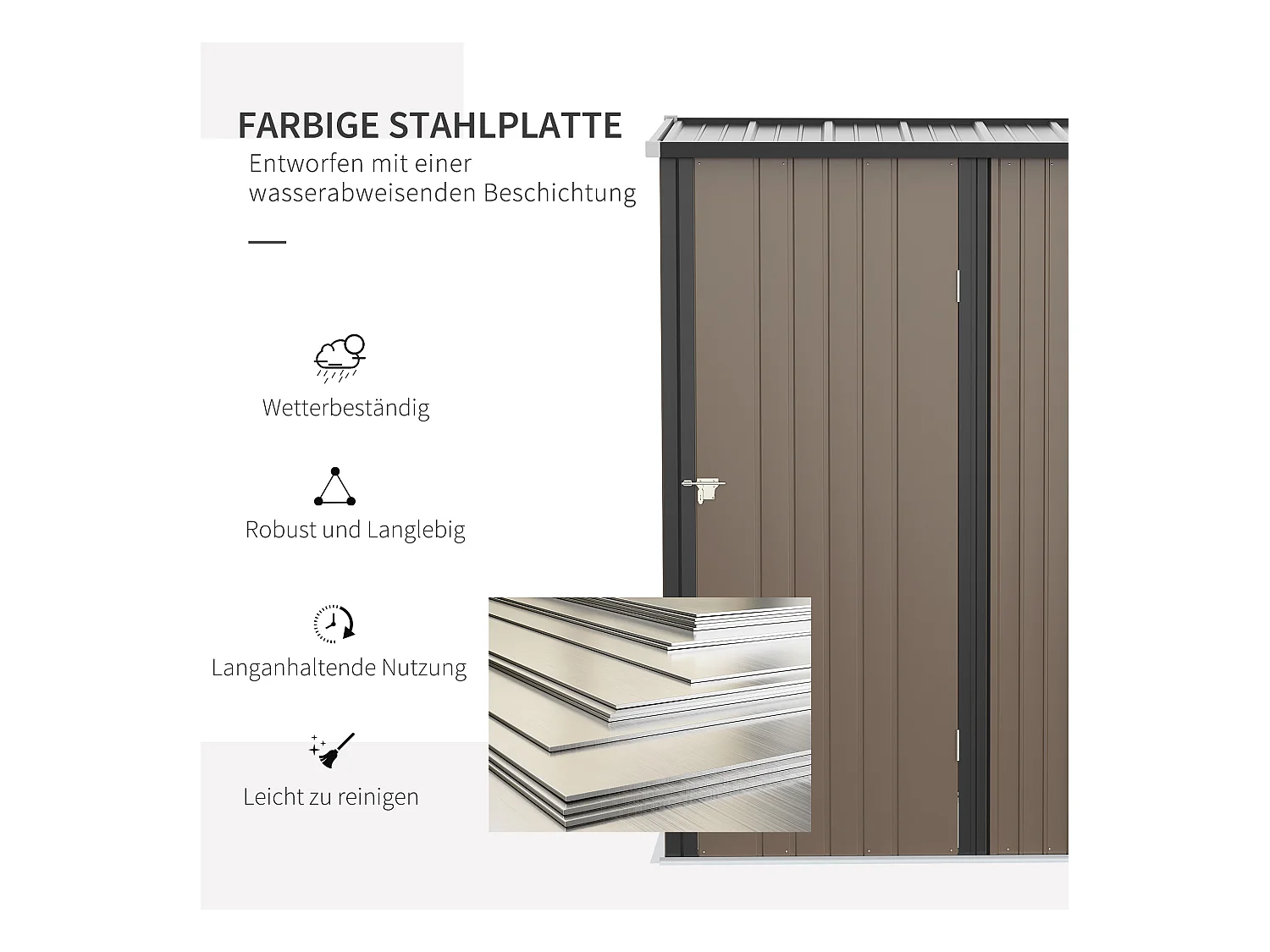 Abri de jardin métallique avec toit en pente, acier galvanisé, marron (161.5x94.5x196 cm)