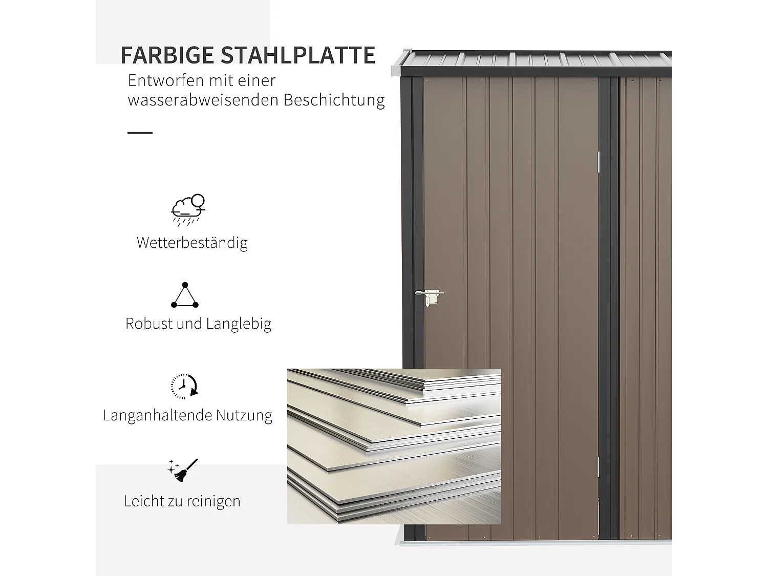 Abri de jardin métallique avec toit en pente, acier galvanisé, marron (161.5x94.5x196 cm)