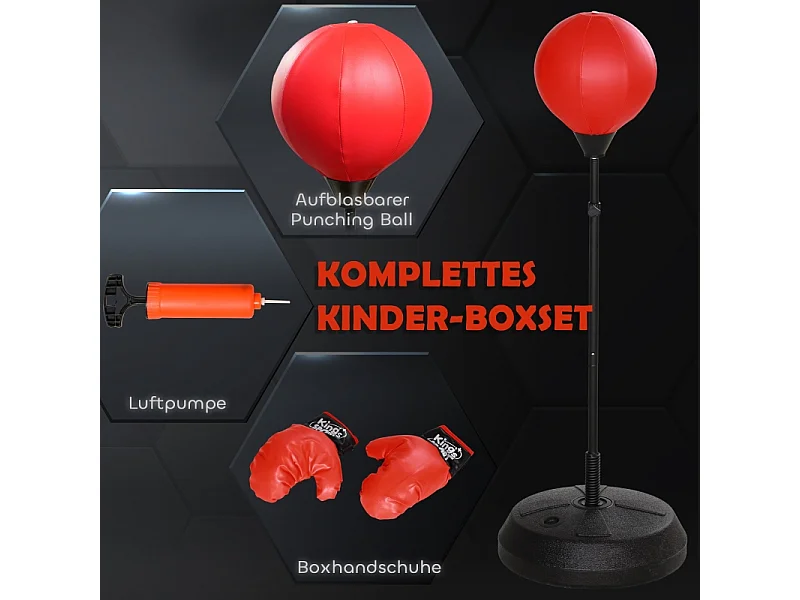Sac de boxe réglable pour enfants 5-10 ans, avec gants, plastique, rouge (44.3x44.3x147 cm)