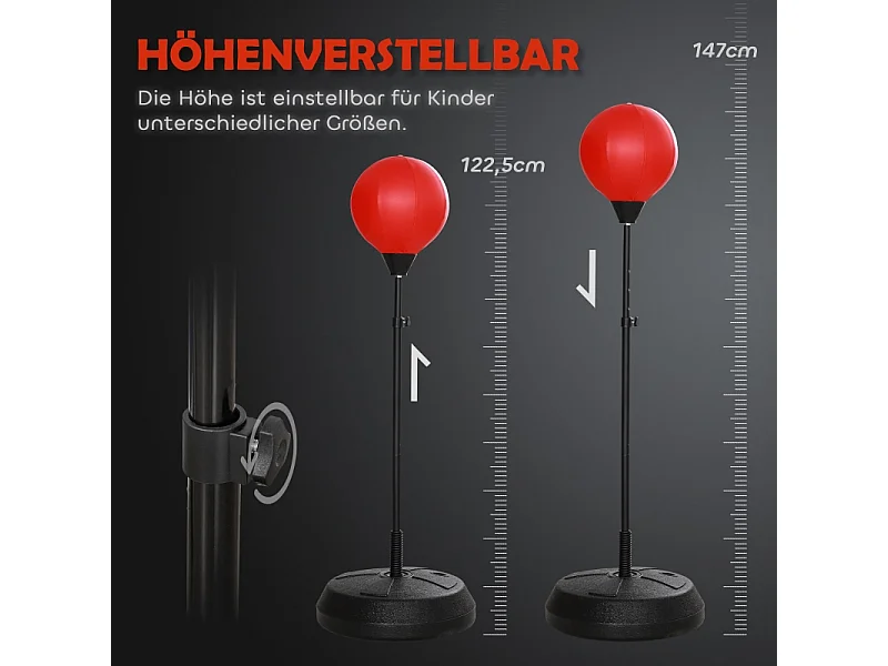 Sac de boxe réglable pour enfants 5-10 ans, avec gants, plastique, rouge (44.3x44.3x147 cm)