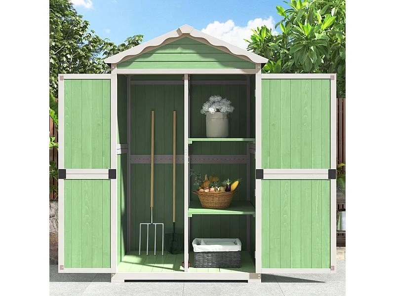Abri de jardin en bois pour meubles et outils extérieurs, résistant aux intempéries, métal et bois, vert (93x45x179cm)
