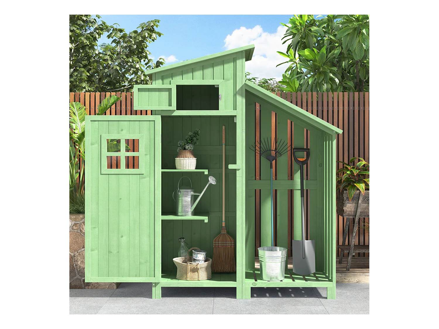 Compacte tuinberging met planken, massief hout, groen, ideaal voor kleine ruimtes (124x46x174 cm)