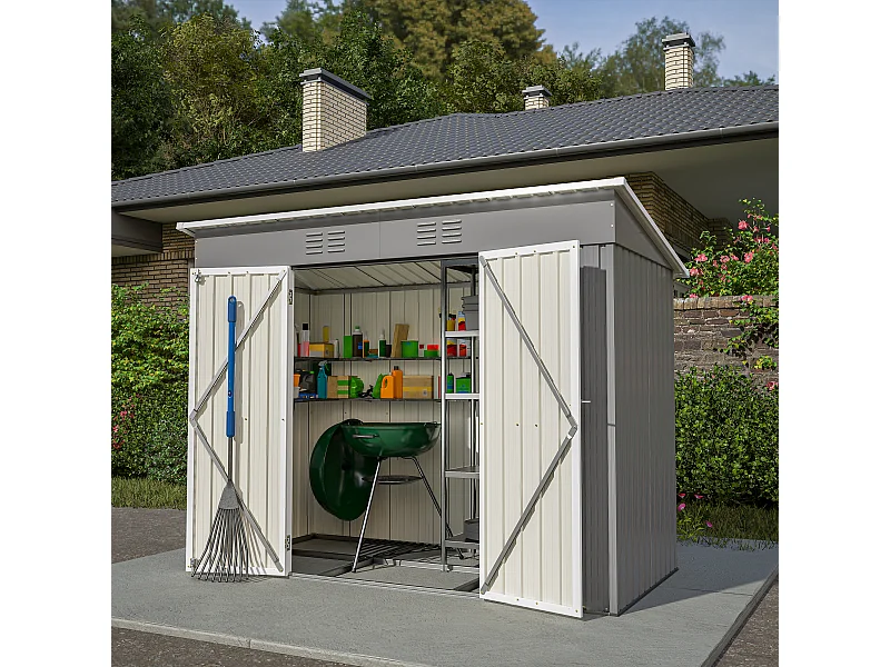 Metalen tuinhuis met fundering, weerbestendig, gegalvaniseerd staal, grijs (229x111x182 cm)