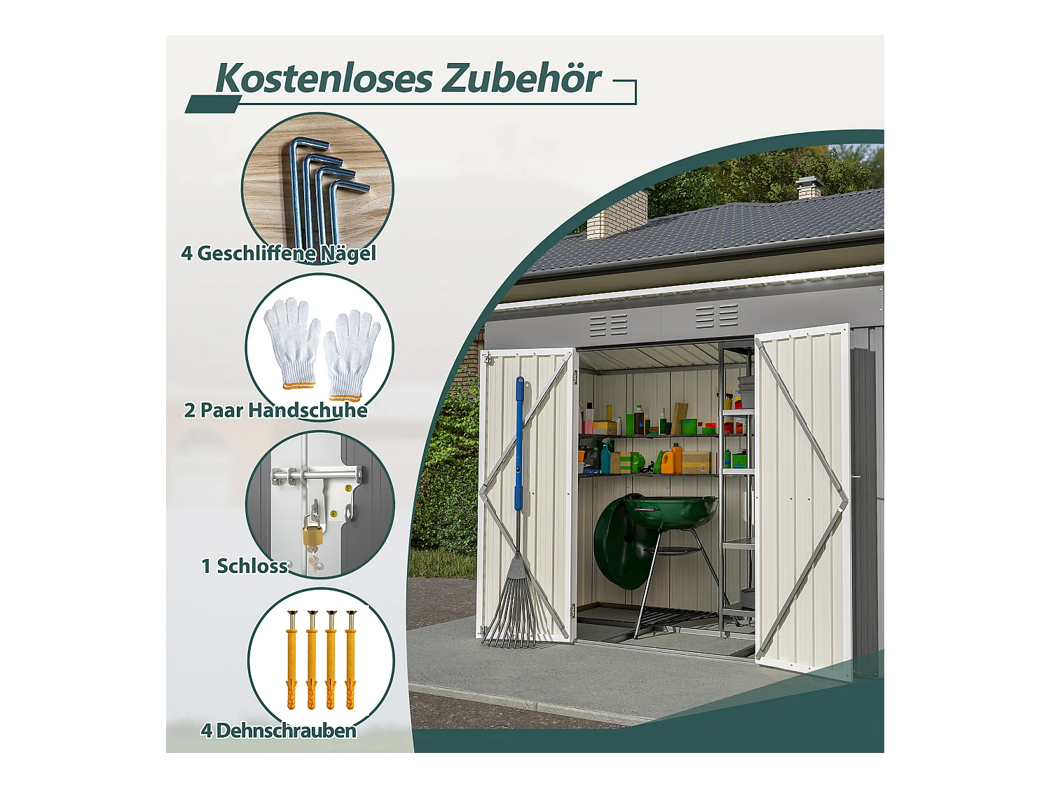 Abri de jardin métallique avec fondation, résistant aux intempéries, acier galvanisé, gris (229x111x182 cm)