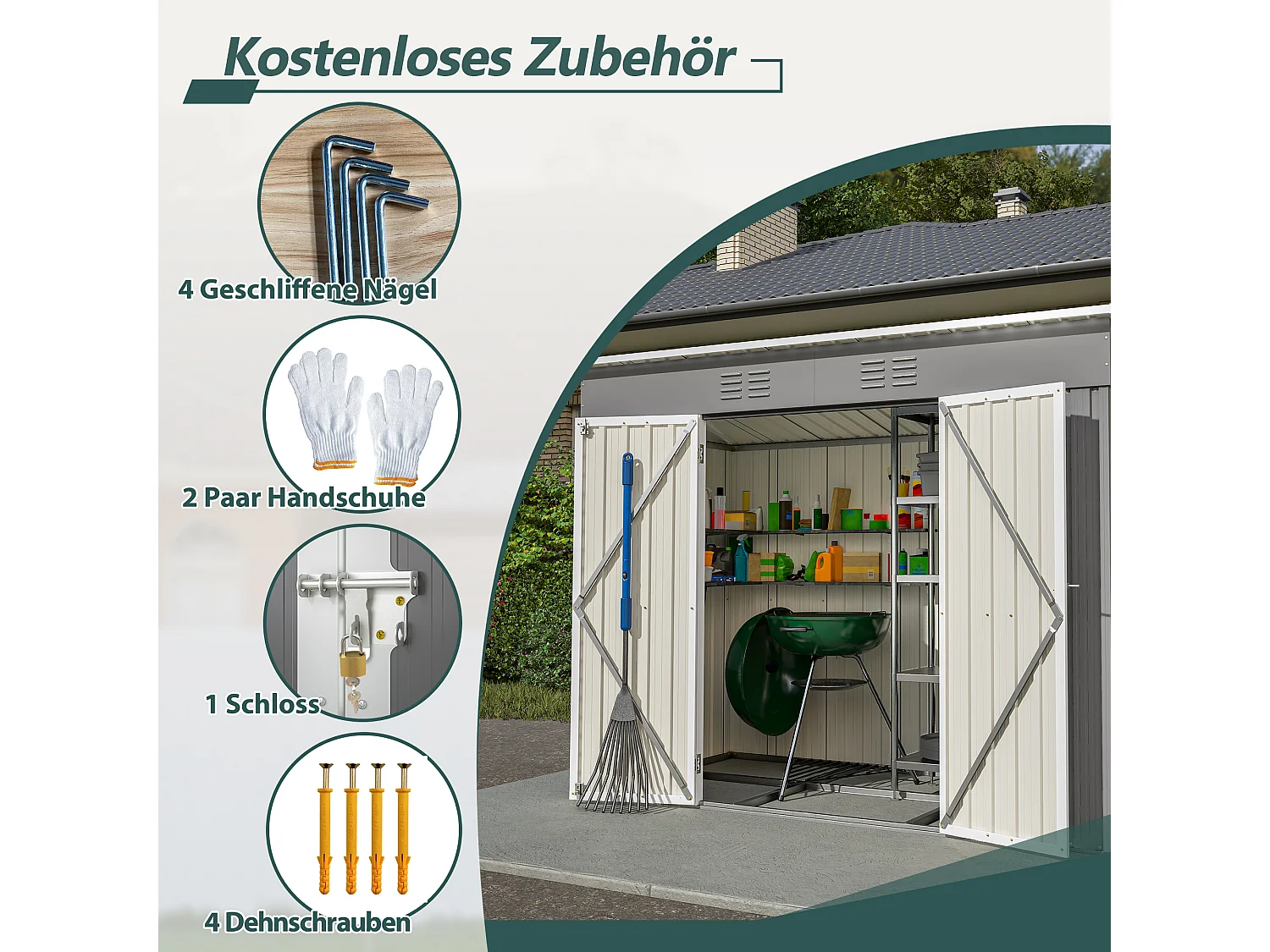 Abri de jardin métallique avec fondation, résistant aux intempéries, acier galvanisé, gris (229x111x182 cm)