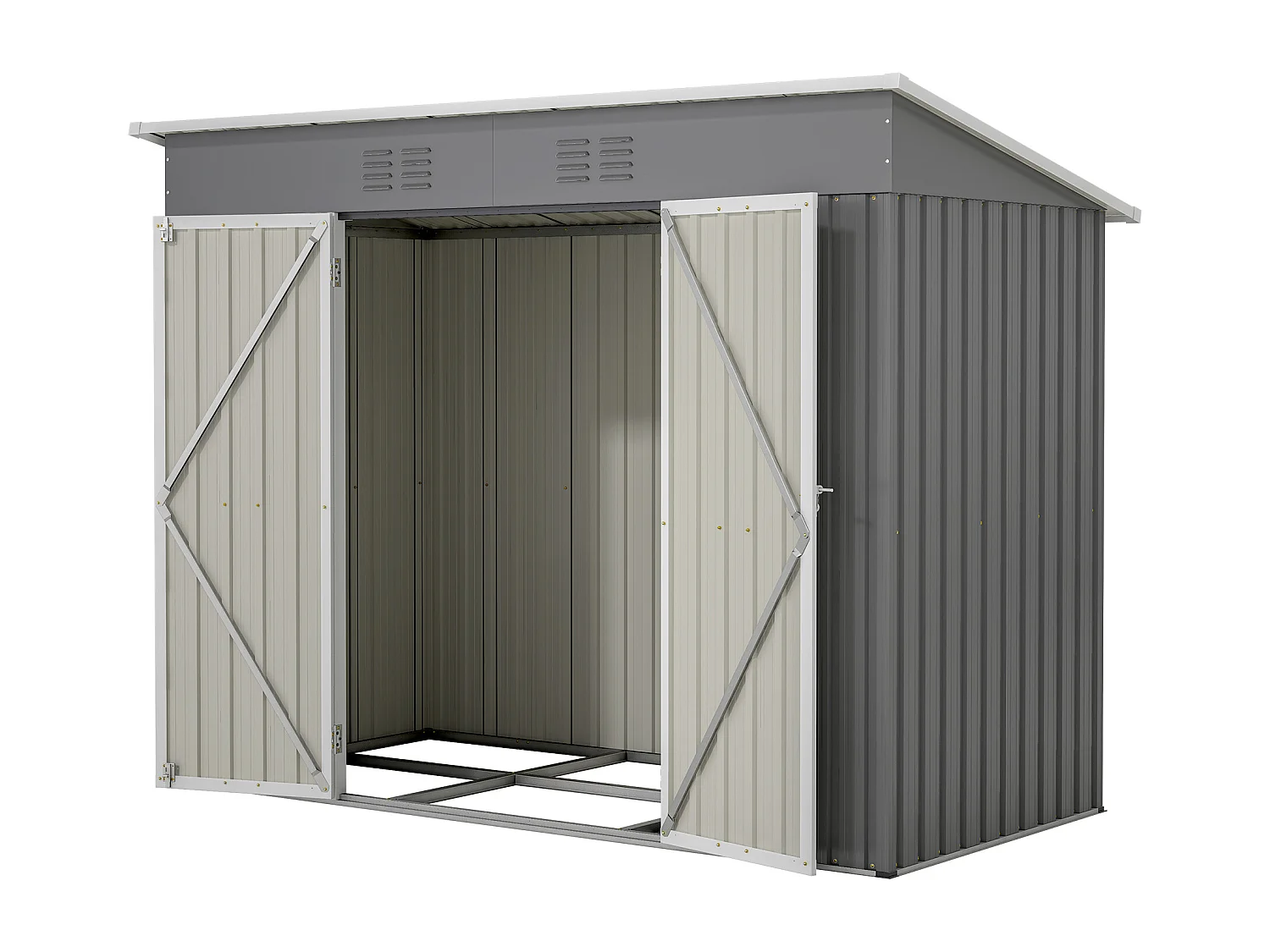 Abri de jardin métallique avec fondation, résistant aux intempéries, acier galvanisé, gris (229x111x182 cm)