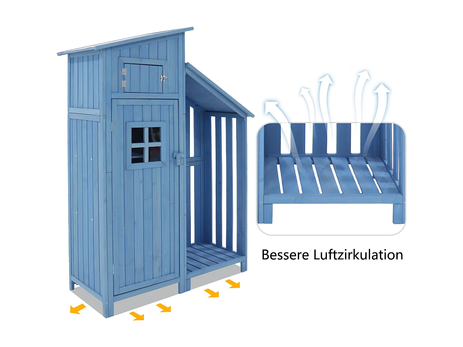 Abri de jardin en bois massif, design compact avec étagères, bleu, résistant aux intempéries (124x46x174 cm)