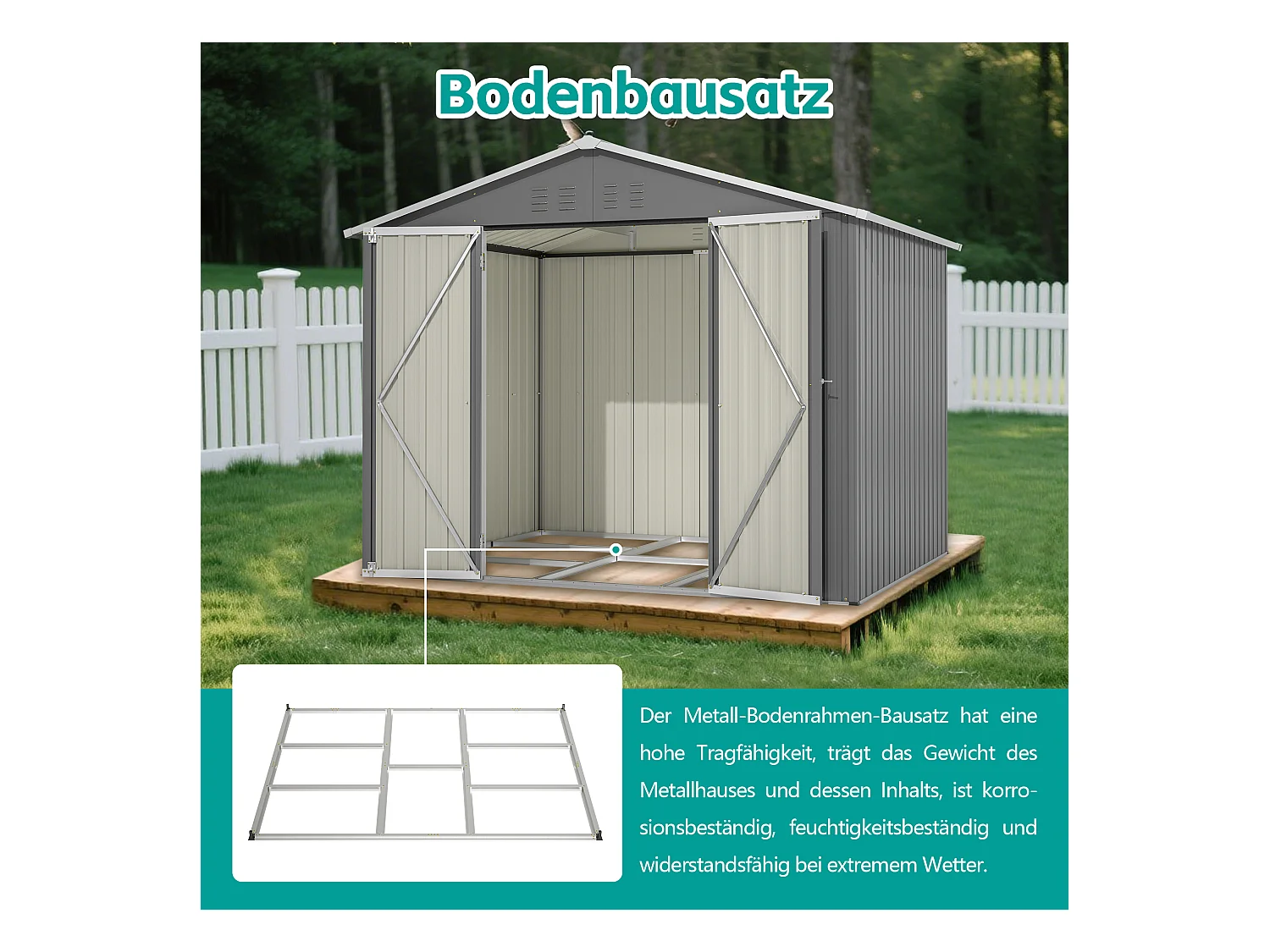 Abri de jardin métallique avec porte rabattable, anthracite, pour outils et équipements (229.4x180x191cm)