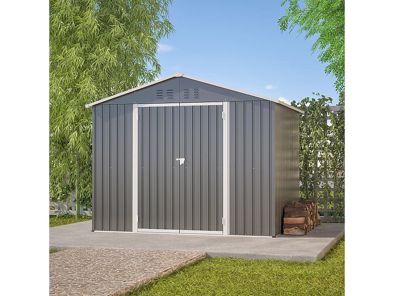 Metalen tuinhuis met draaideur, antraciet, voor gereedschap en apparatuur (229,4x180x191cm)