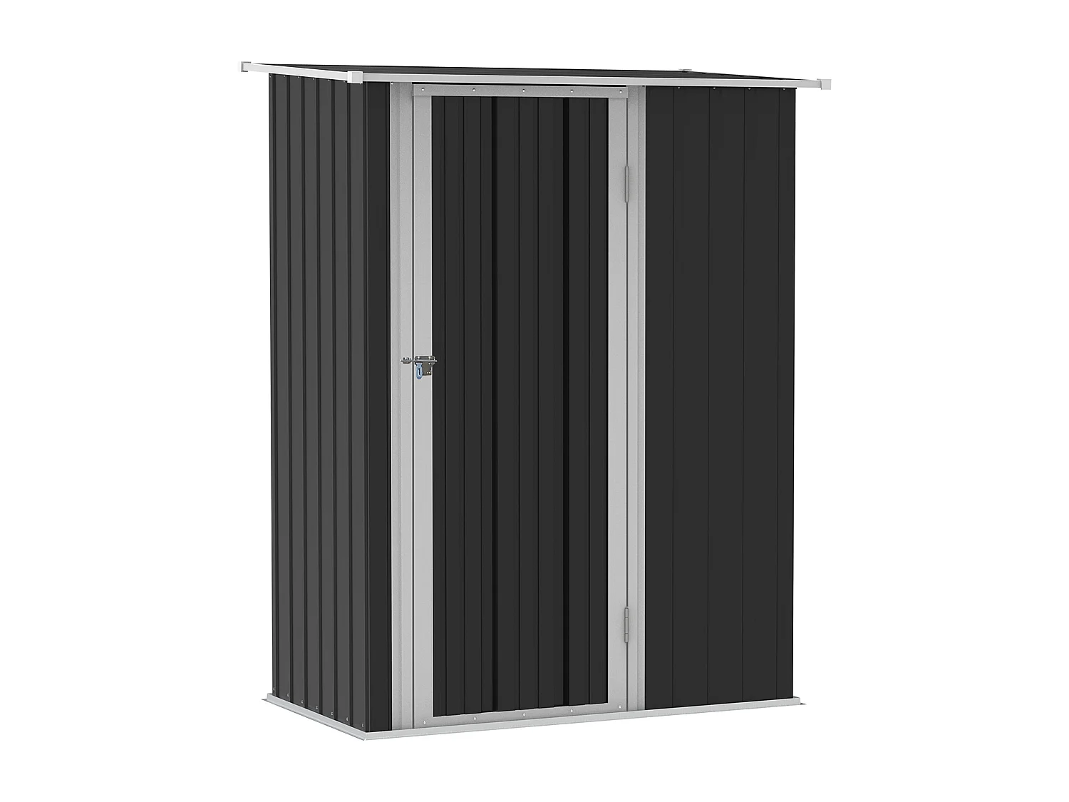 Abri de jardin métallique avec porte, acier résistant, gris foncé, toit fermé (142x84x189cm)