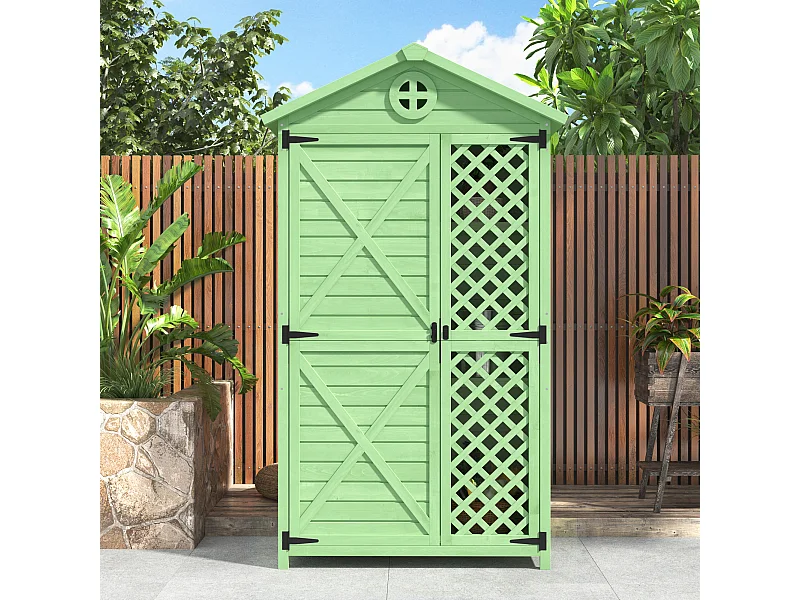 Houten tuinhuis voor het opbergen van gereedschap en tuinmeubelen, weerbestendig, onderhoudsvrij, groen (90x56,5x175,3 cm)