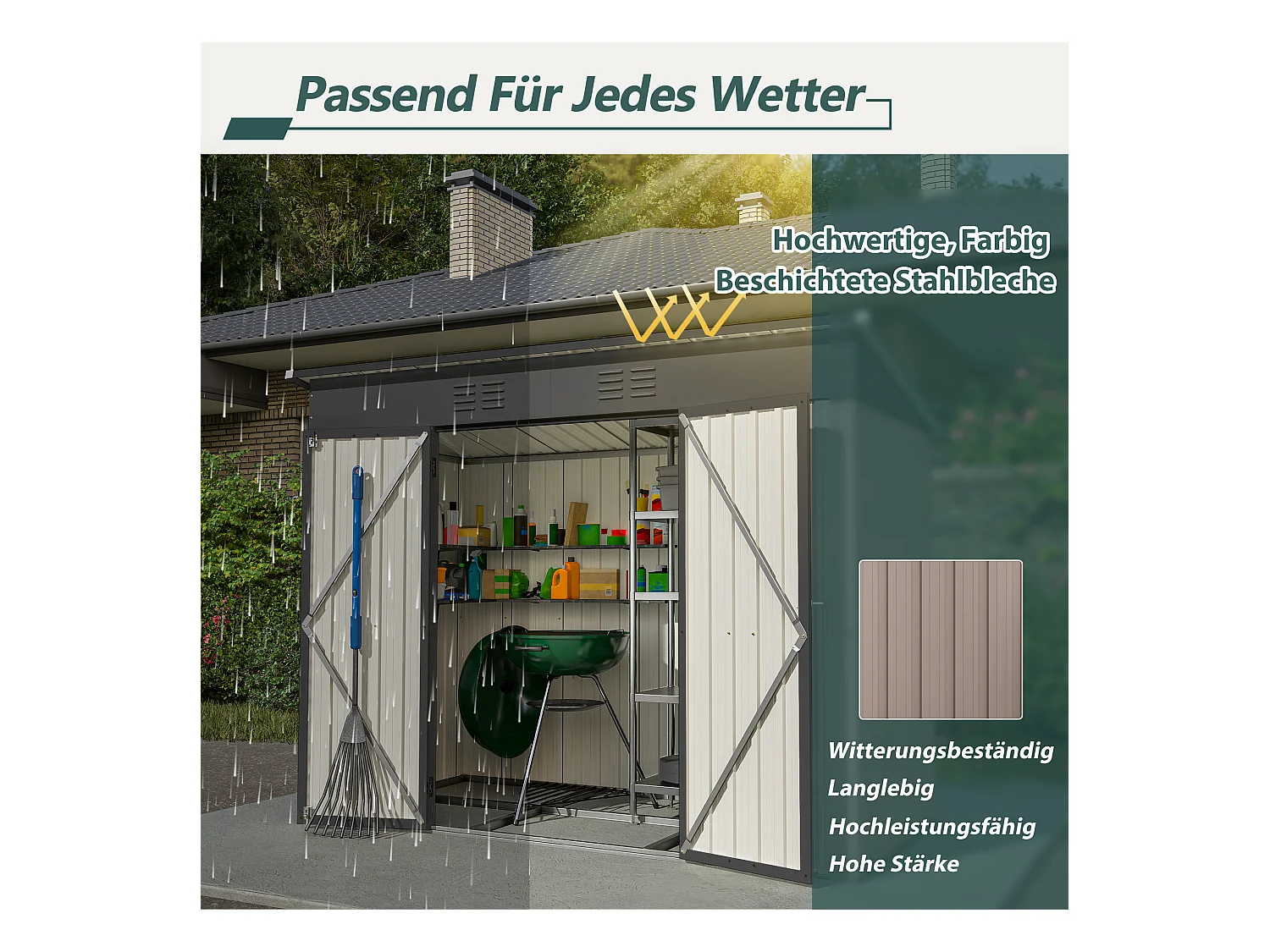 Abri de jardin métallique résistant aux intempéries, avec fondation en métal, sans plancher, brun (229x111x182 cm)