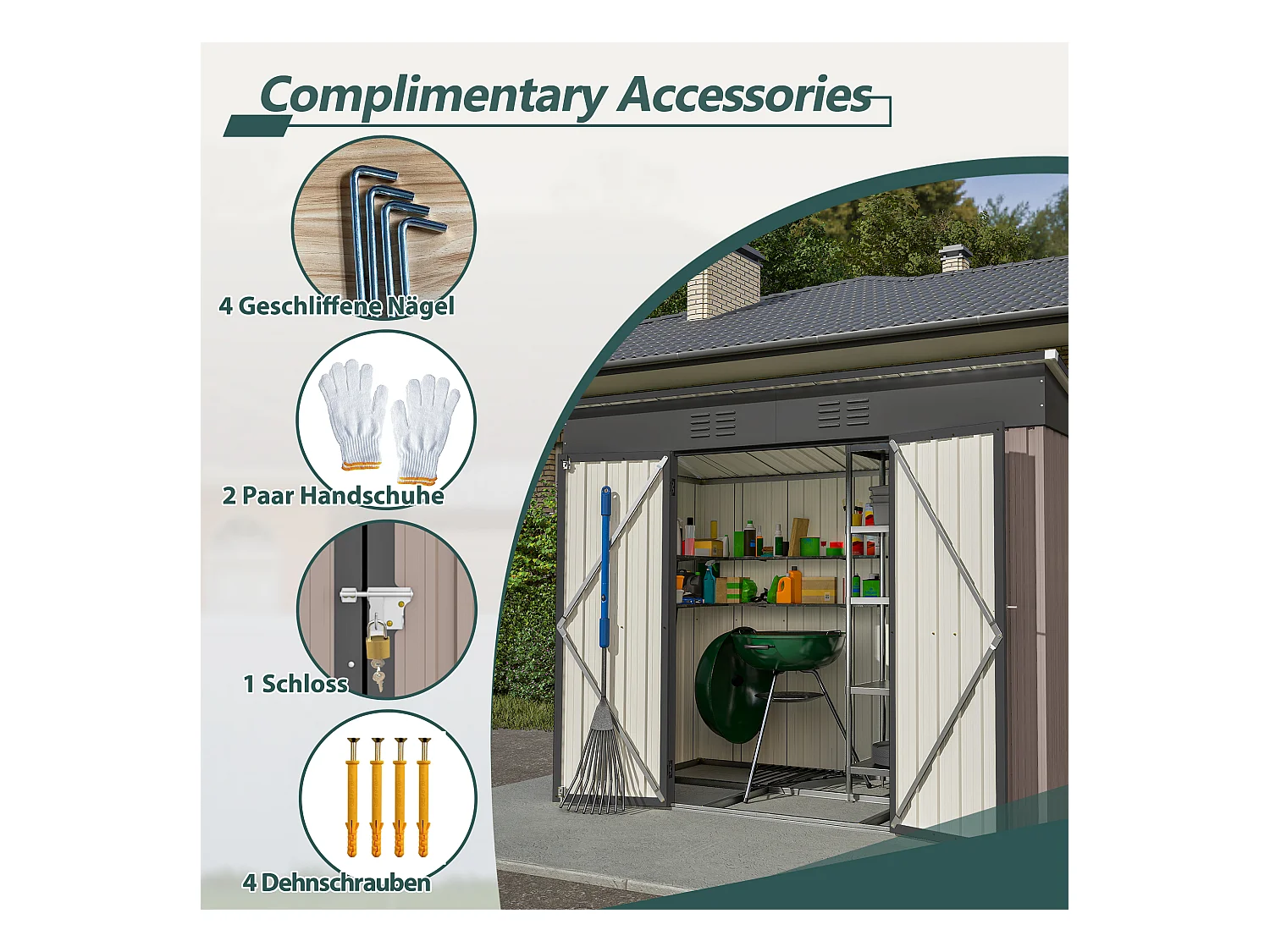 Abri de jardin métallique résistant aux intempéries, avec fondation en métal, sans plancher, brun (229x111x182 cm)