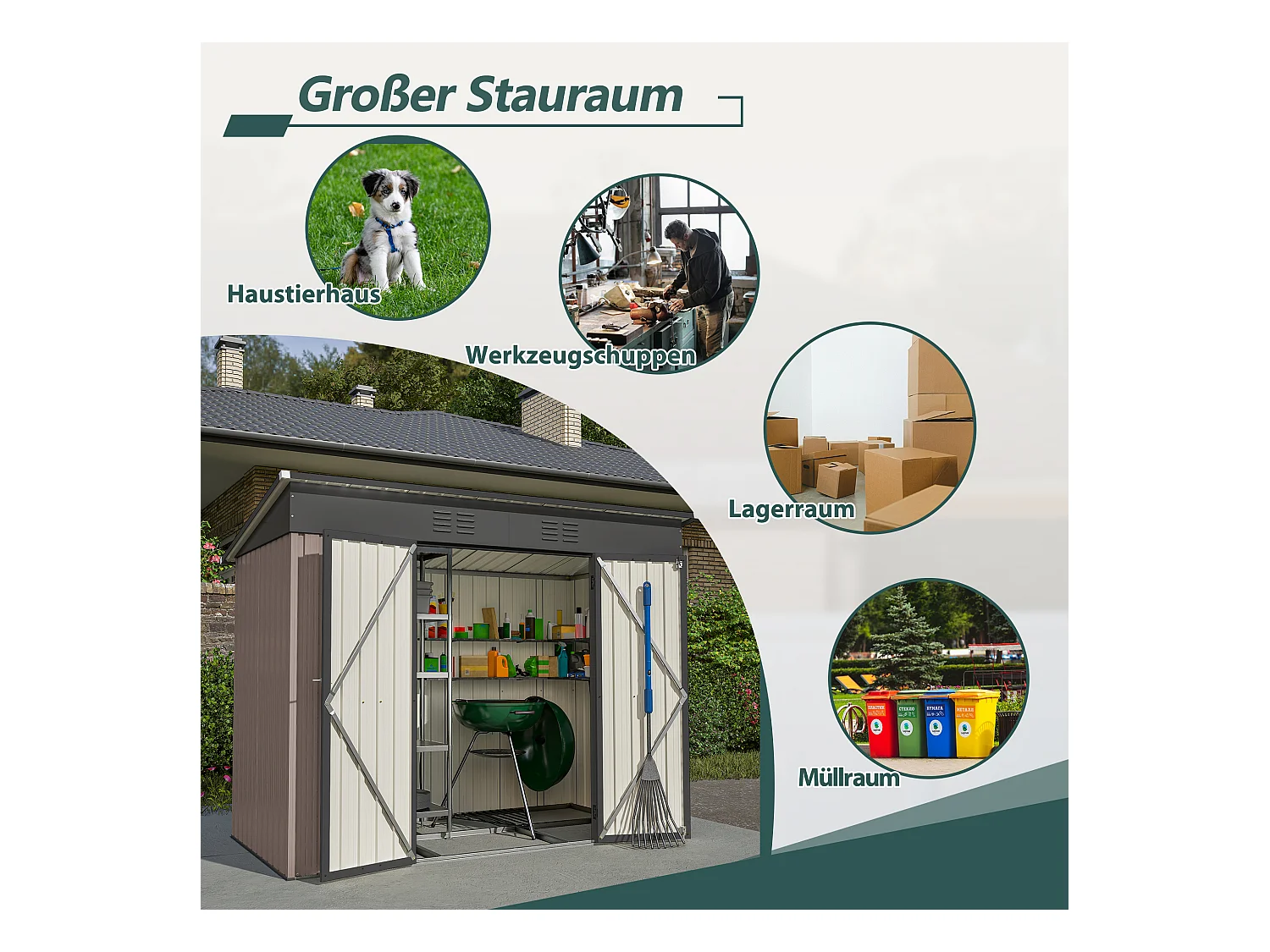 Abri de jardin métallique résistant aux intempéries, avec fondation en métal, sans plancher, brun (229x111x182 cm)