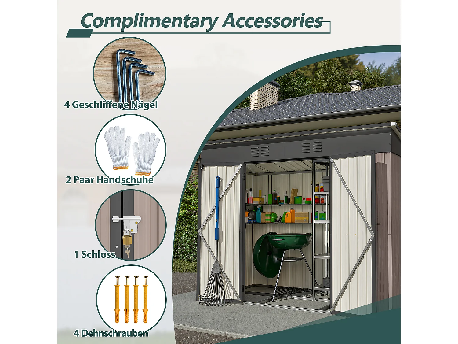 Abri de jardin métallique résistant aux intempéries, avec fondation en métal, sans plancher, brun (229x111x182 cm)