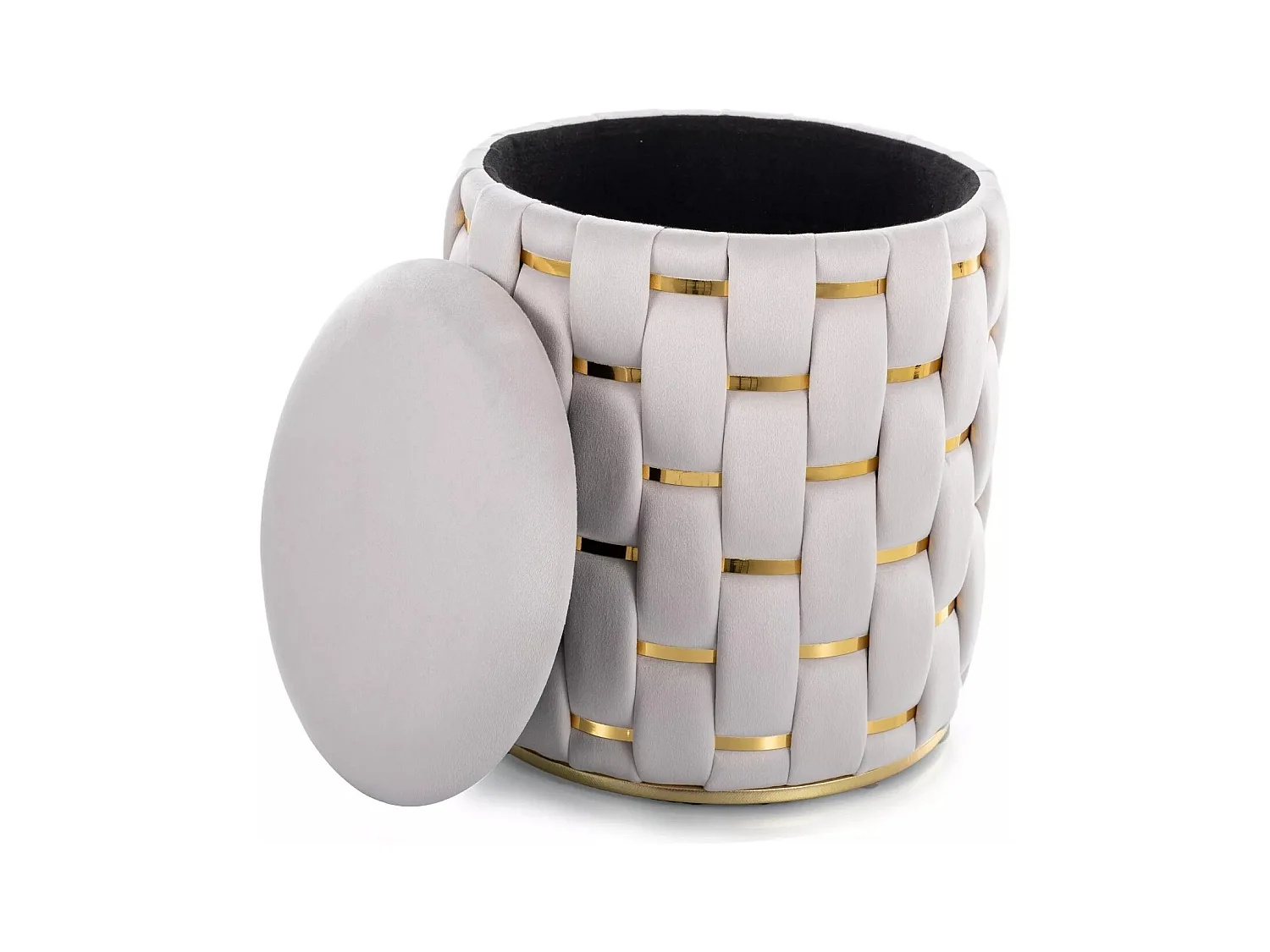 Tabouret Tiara/Housse en velours/Rond/Espace de rangement/Beige