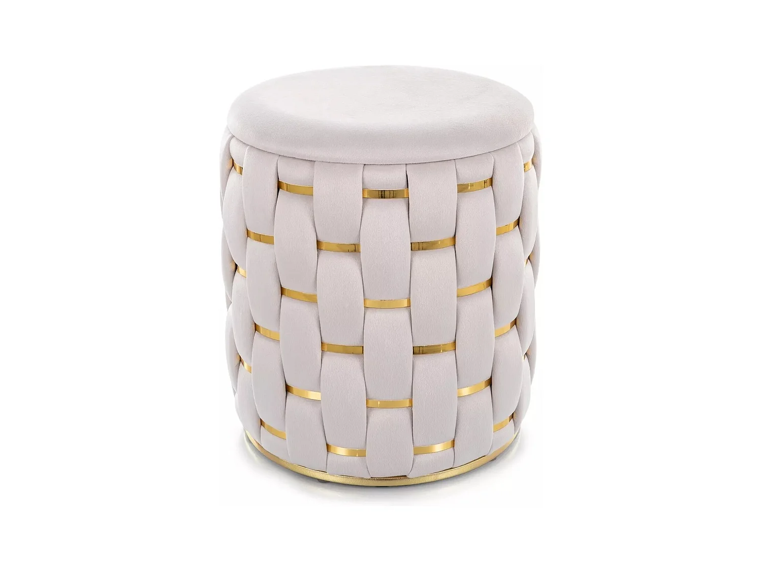 Tabouret Tiara/Housse en velours/Rond/Espace de rangement/Beige