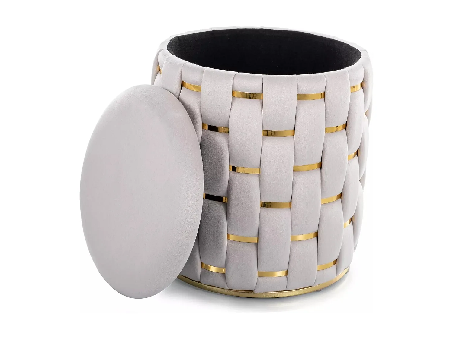 Tabouret Tiara/Housse en velours/Rond/Espace de rangement/Beige