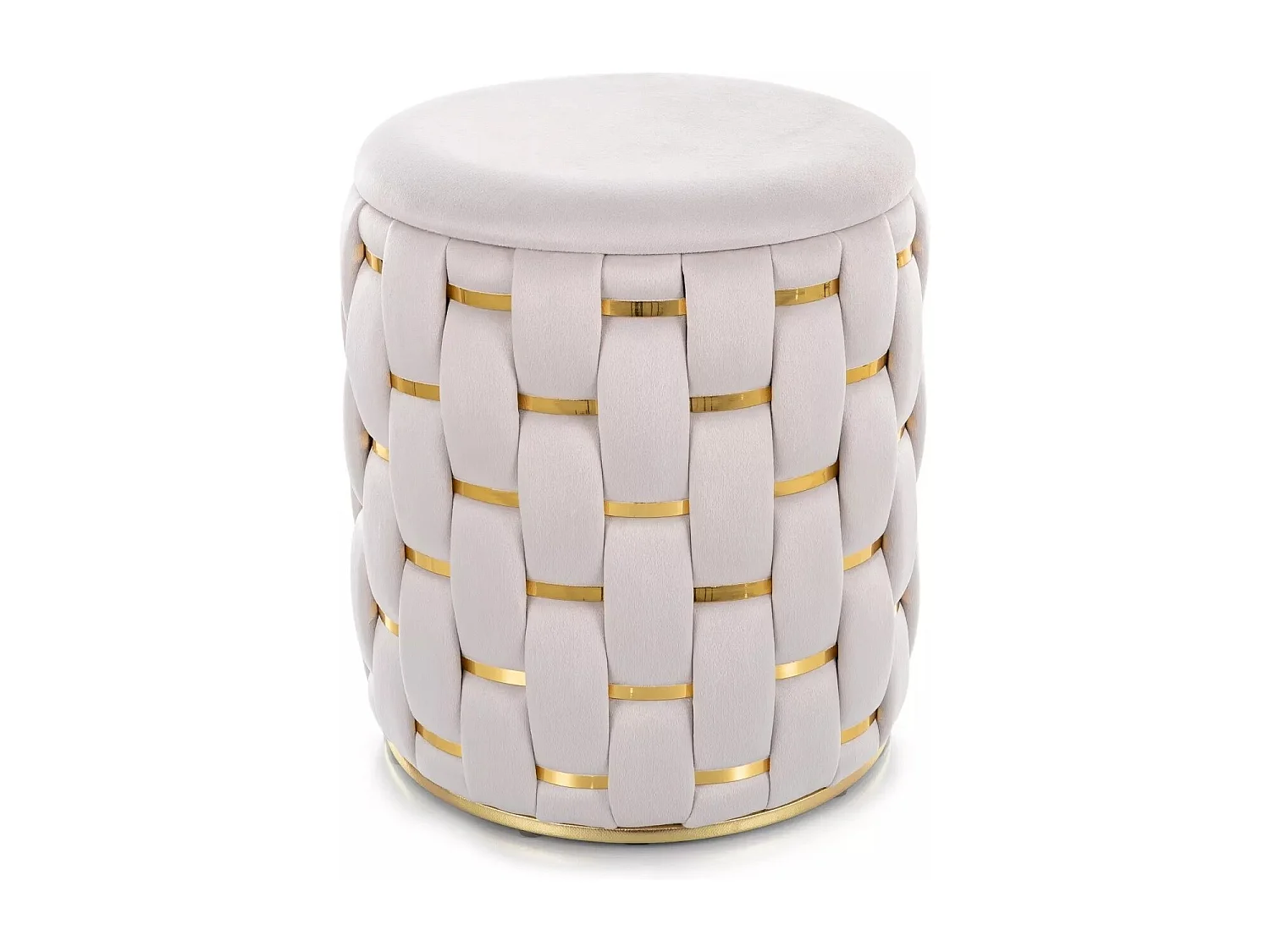 Tabouret Tiara/Housse en velours/Rond/Espace de rangement/Beige