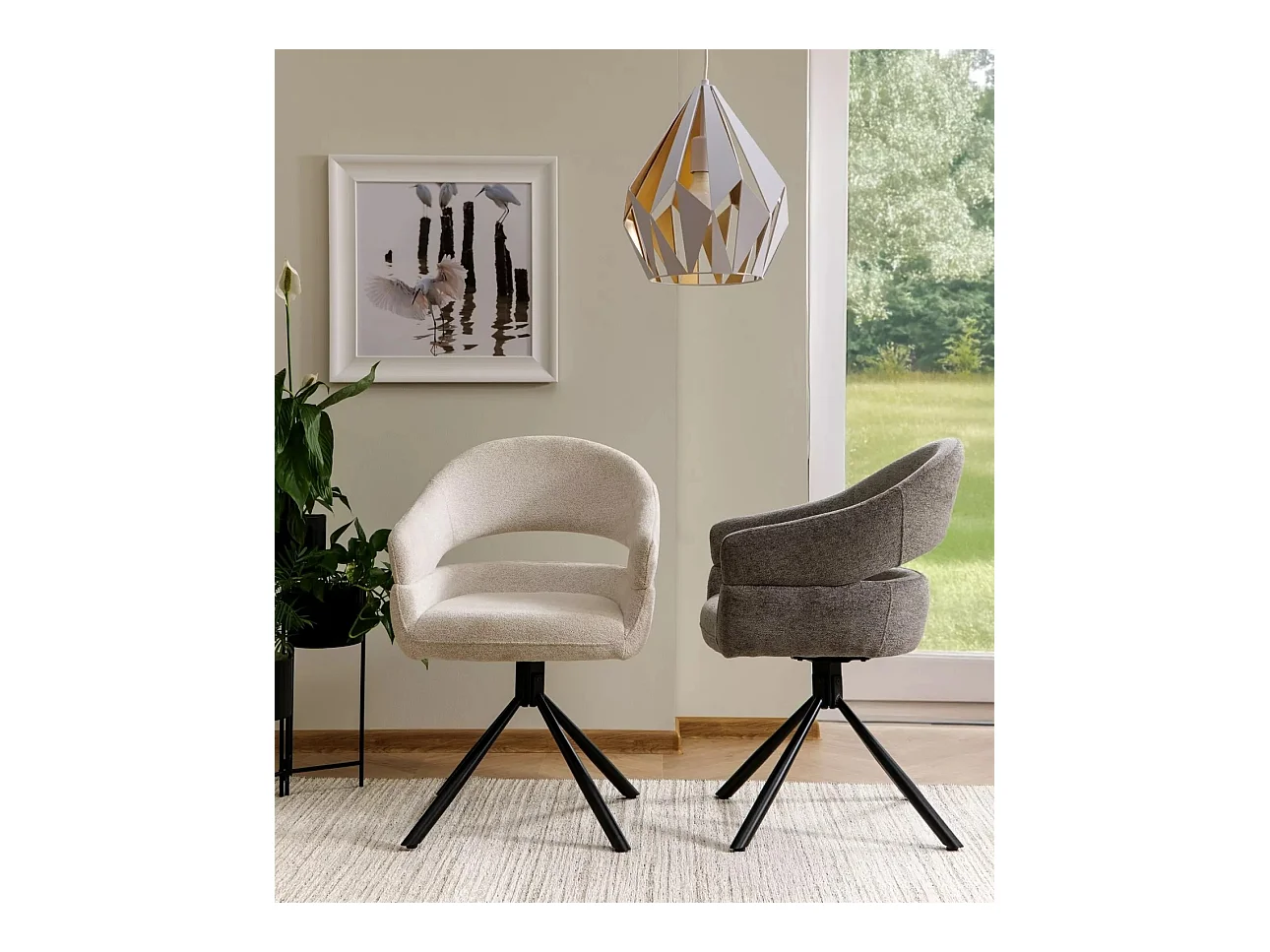 Chaise Borgo / Rotation à 180 degrés / Revêtement en tissu métallique /Beige