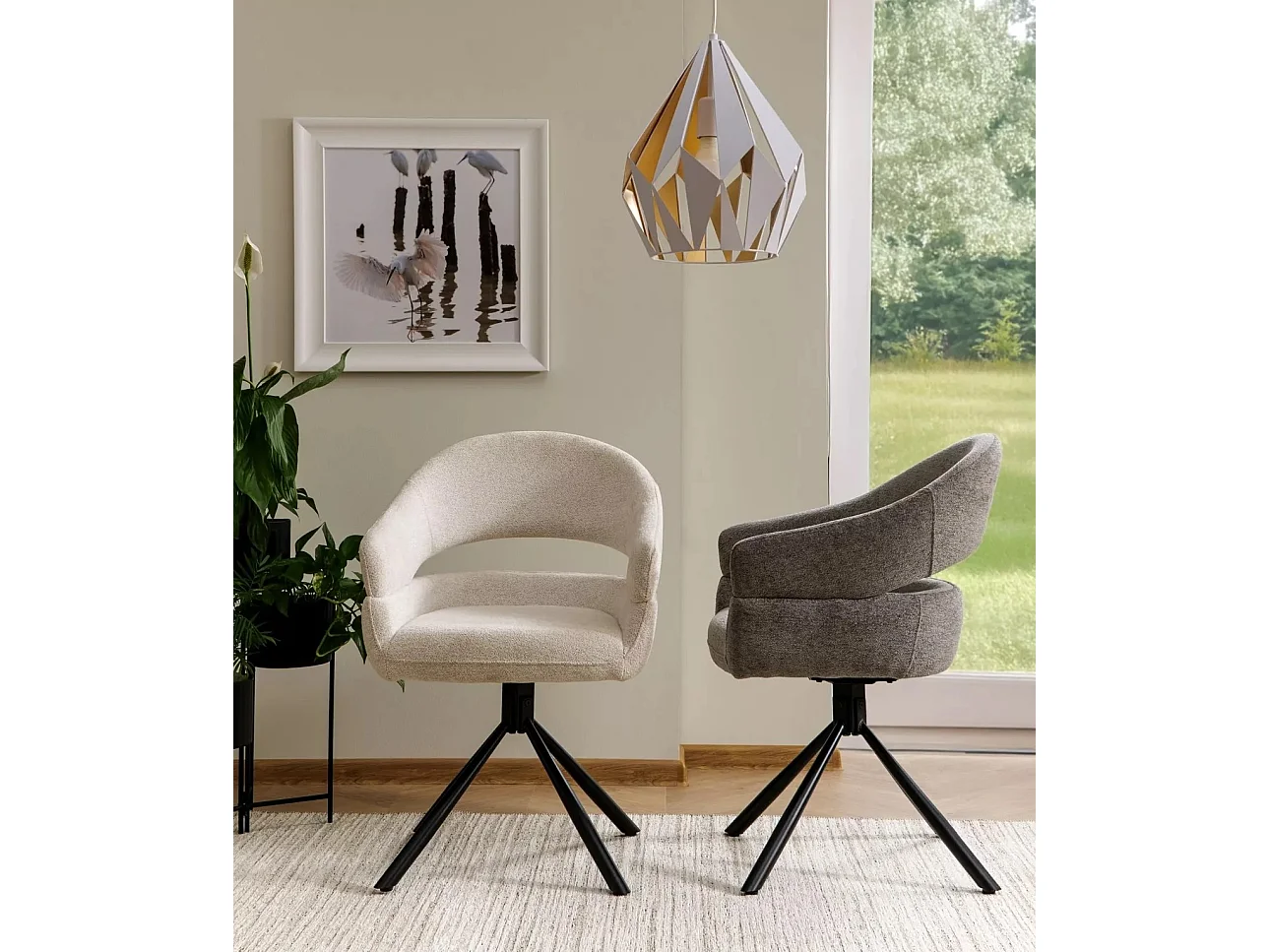 Sedia Borgo/Rotazione di 180 gradi/Rivestimento in tessuto metallico/Beige