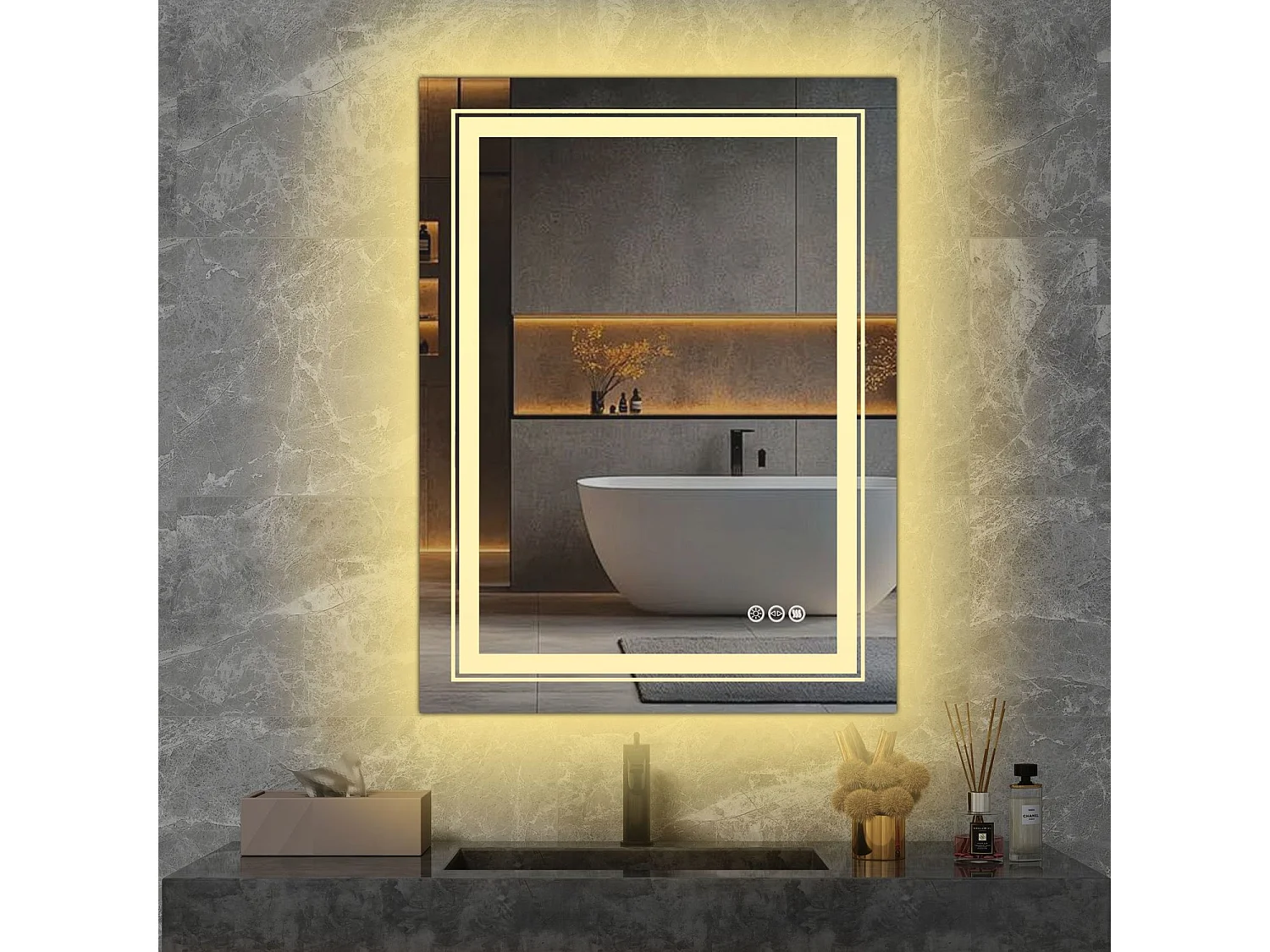 Miroir Vero/LED/Tactile/Verre miroir/Blanc