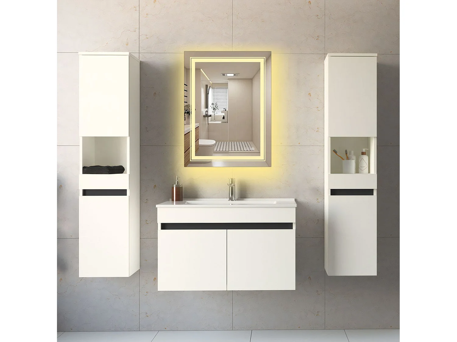 Miroir Vero/LED/Tactile/Verre miroir/Blanc