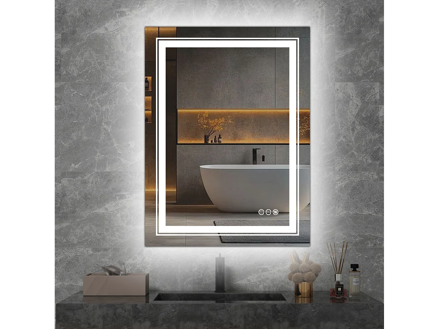 Miroir Vero/LED/Tactile/Verre miroir/Blanc