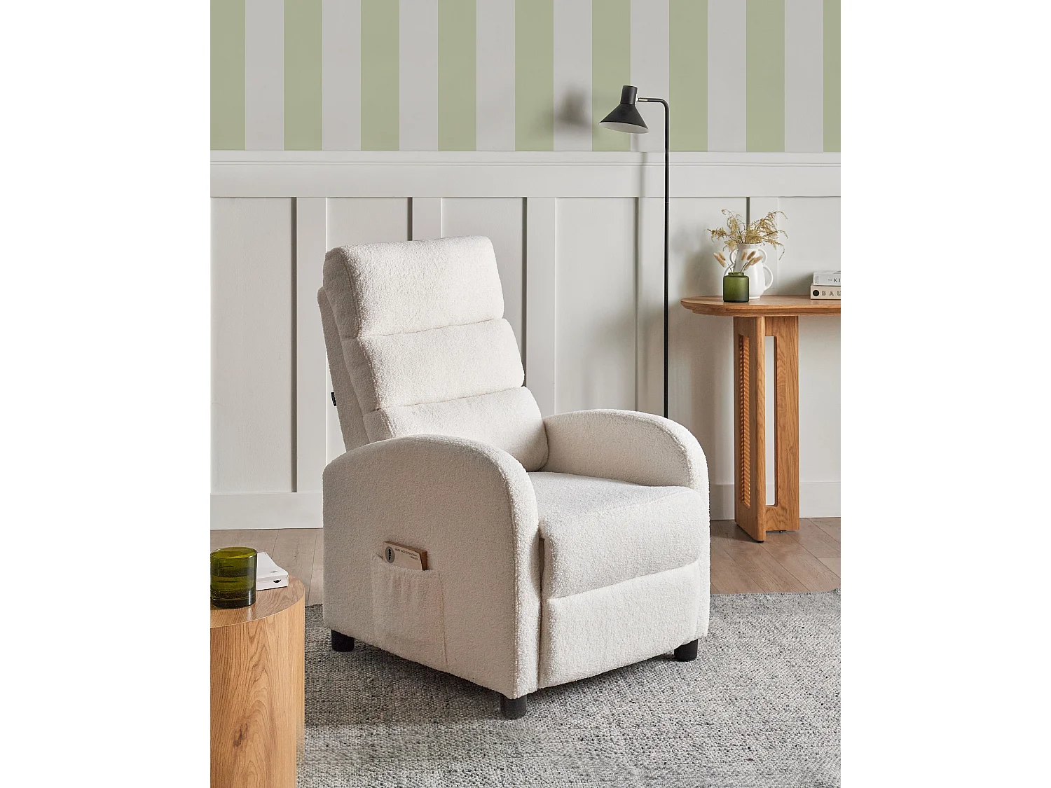 Fauteuil inclinable OTUS Repose-pieds inclus Bouclé Blanc cassé