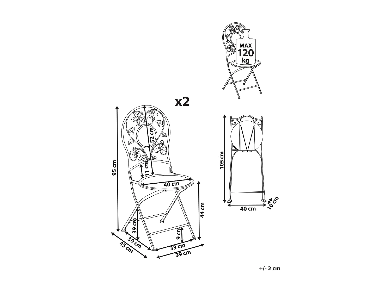 Lot de 2 chaises de jardin YAVIZA  Pliant Métal Beige clair