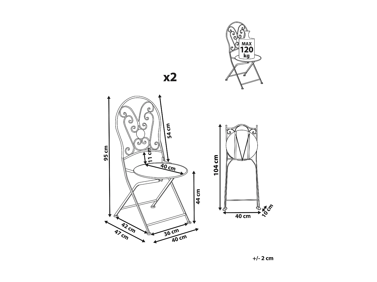 Lot de 2 chaises de jardin COGGIA Pliant Métal Beige clair