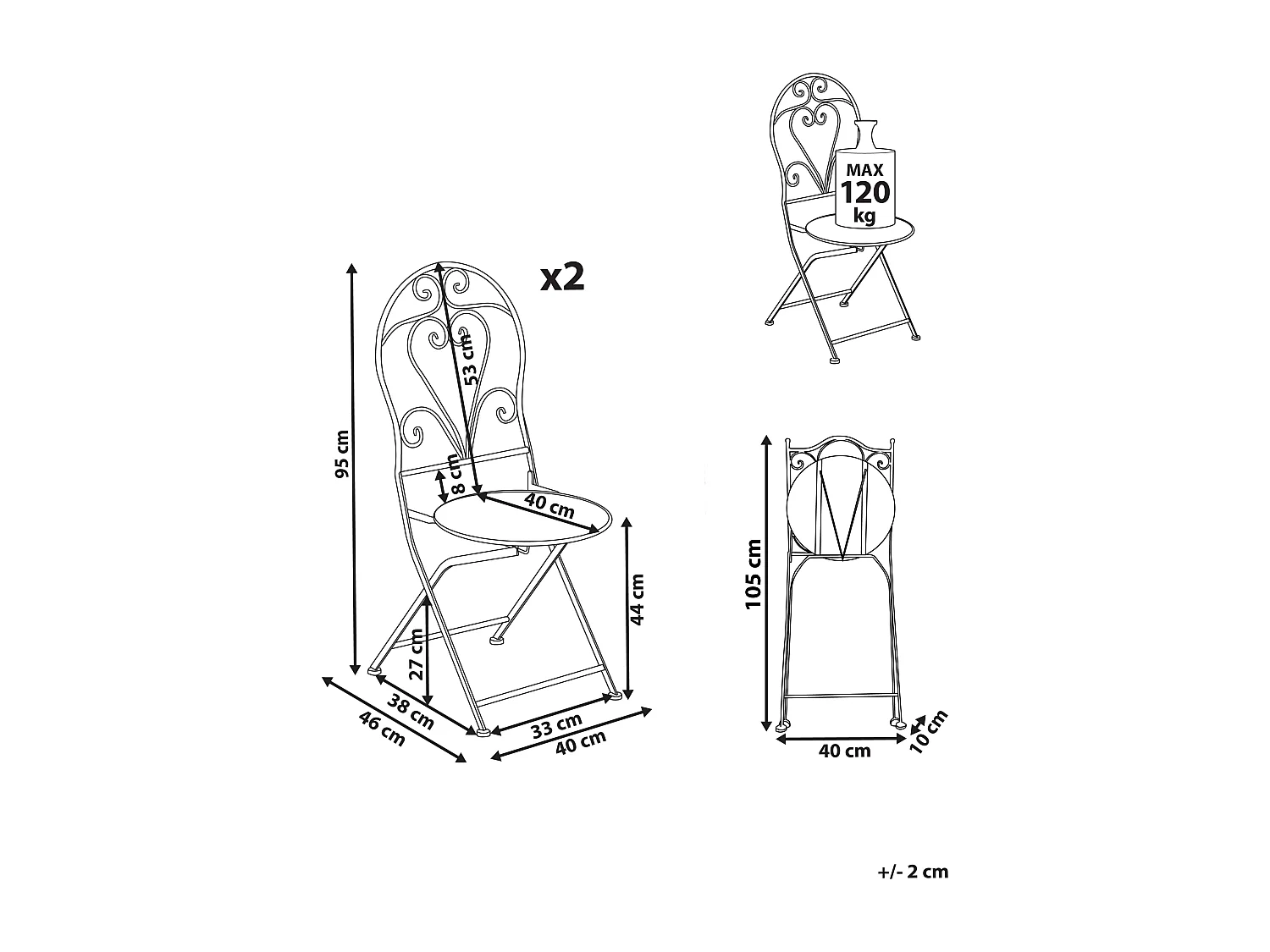 Lot de 2 chaises de jardin FOLELLI  Pliant Métal Beige clair