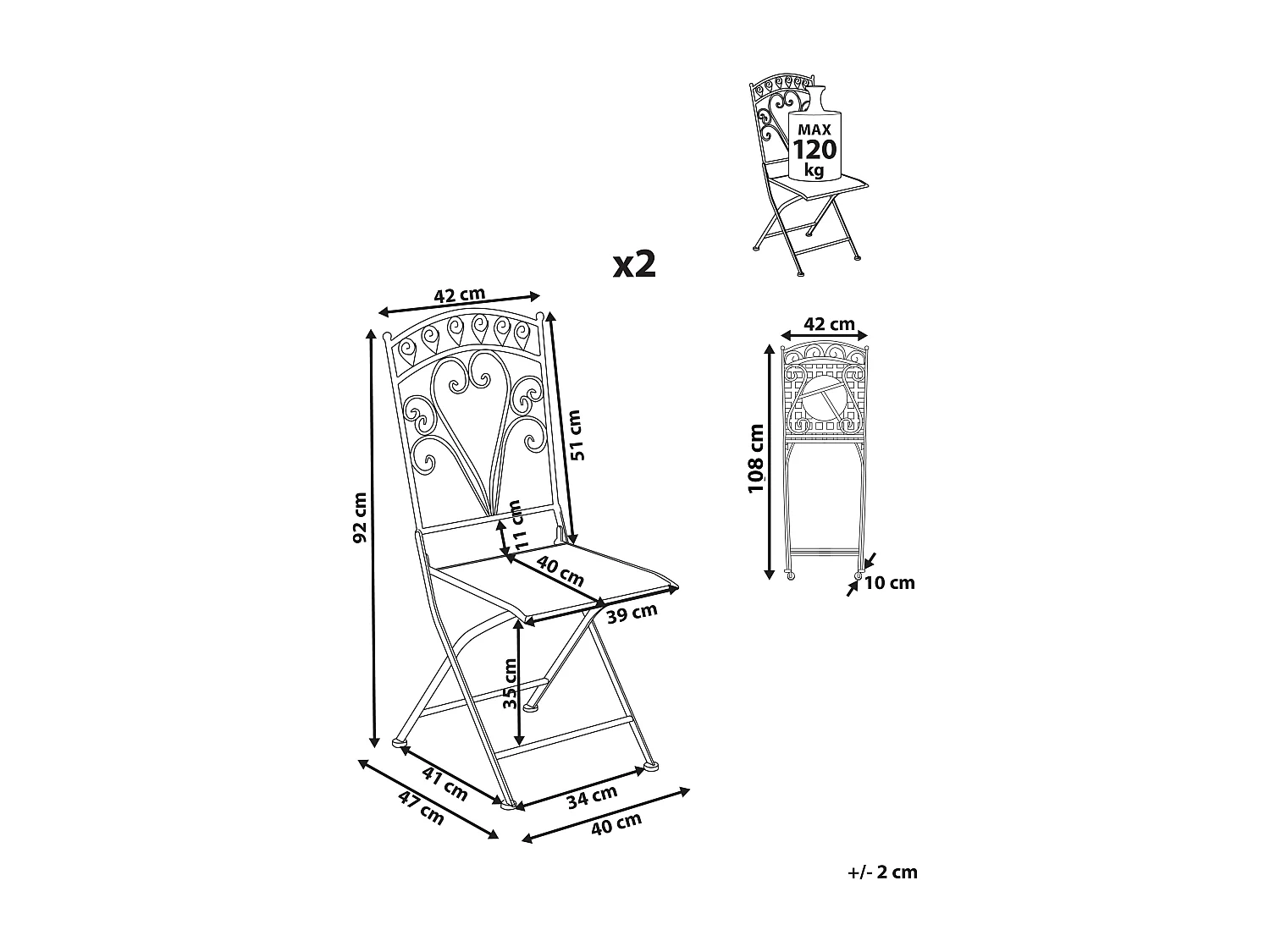 Lot de 2 chaises de jardin NURRA Pliant Métal Gris