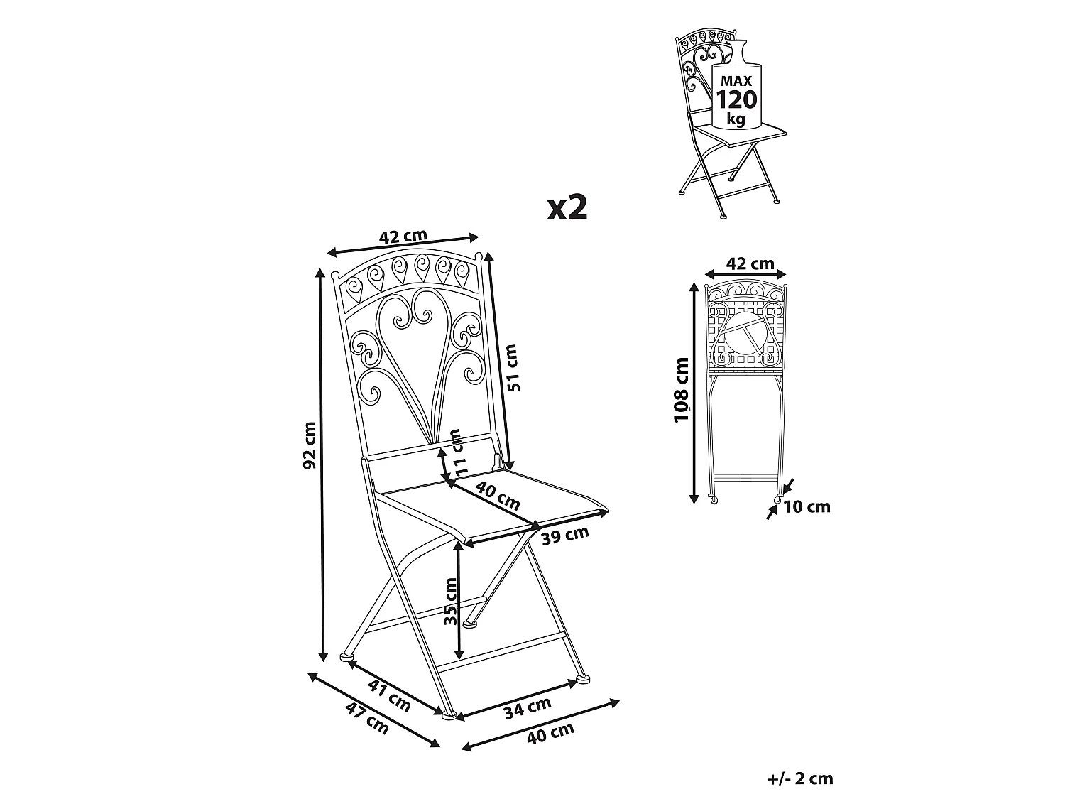 Lot de 2 chaises de jardin NURRA Pliant Métal Gris