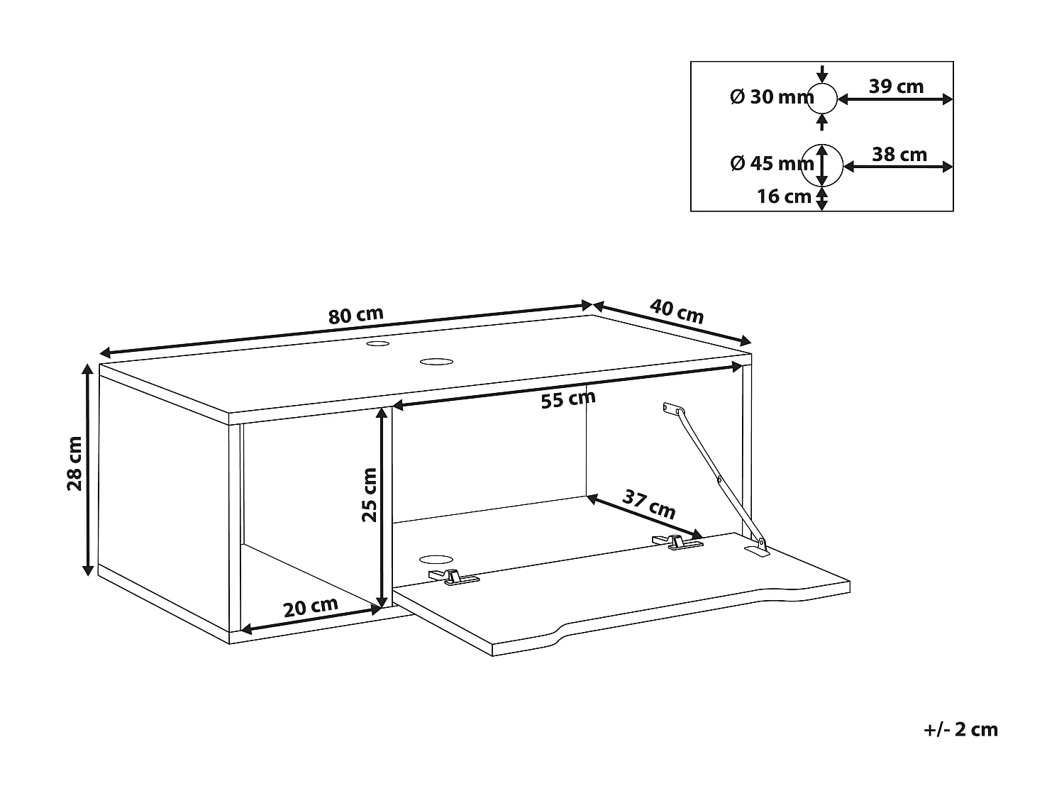 Hänge Waschbeckenunterschrank Marmor Optik schwarz 80x40 cm mit Klappe Cascavel